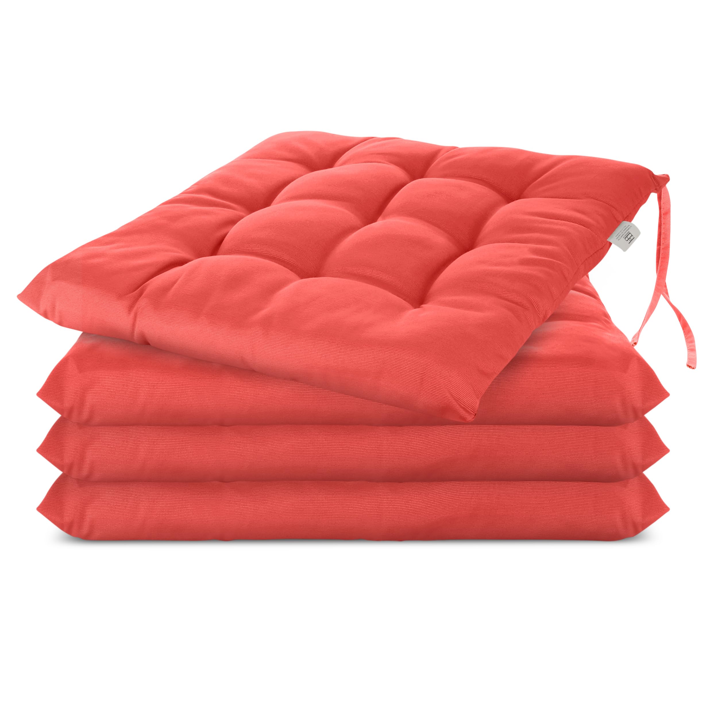 Brandsseller 16x16 Inch Square Seat Cushion with Straps - Set of 4 Red Chair Pads for Indoor & Outdoor Use - Perfect for Patio, Dining Chairs, Office, and Garden Furniture