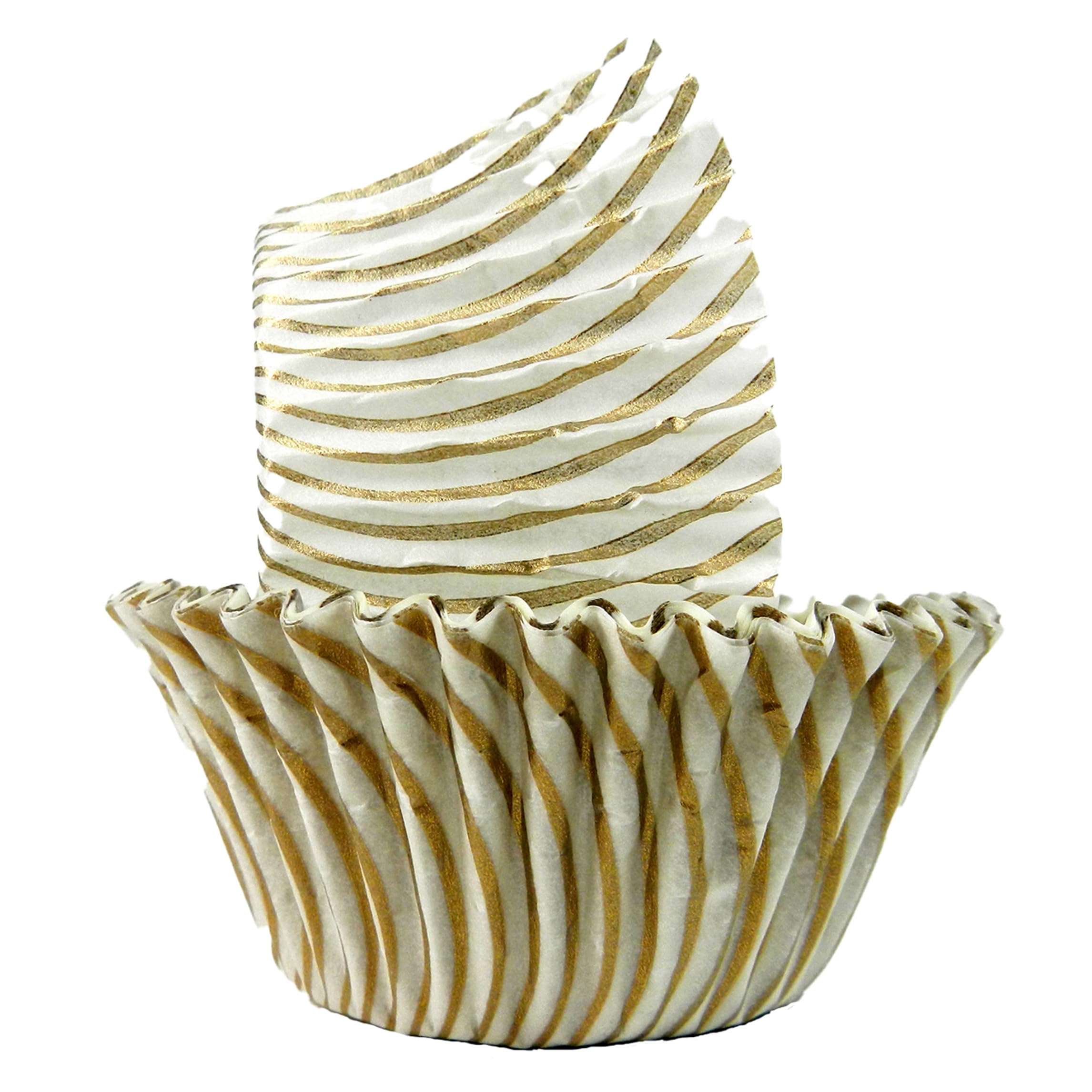 Regency Wraps Greaseproof Baking Cups - Gold Pisa Stripe - 40 Count Mini Muffin Liners for Cupcakes, Desserts & Party Treats - Non-Stick & Eco-Friendly