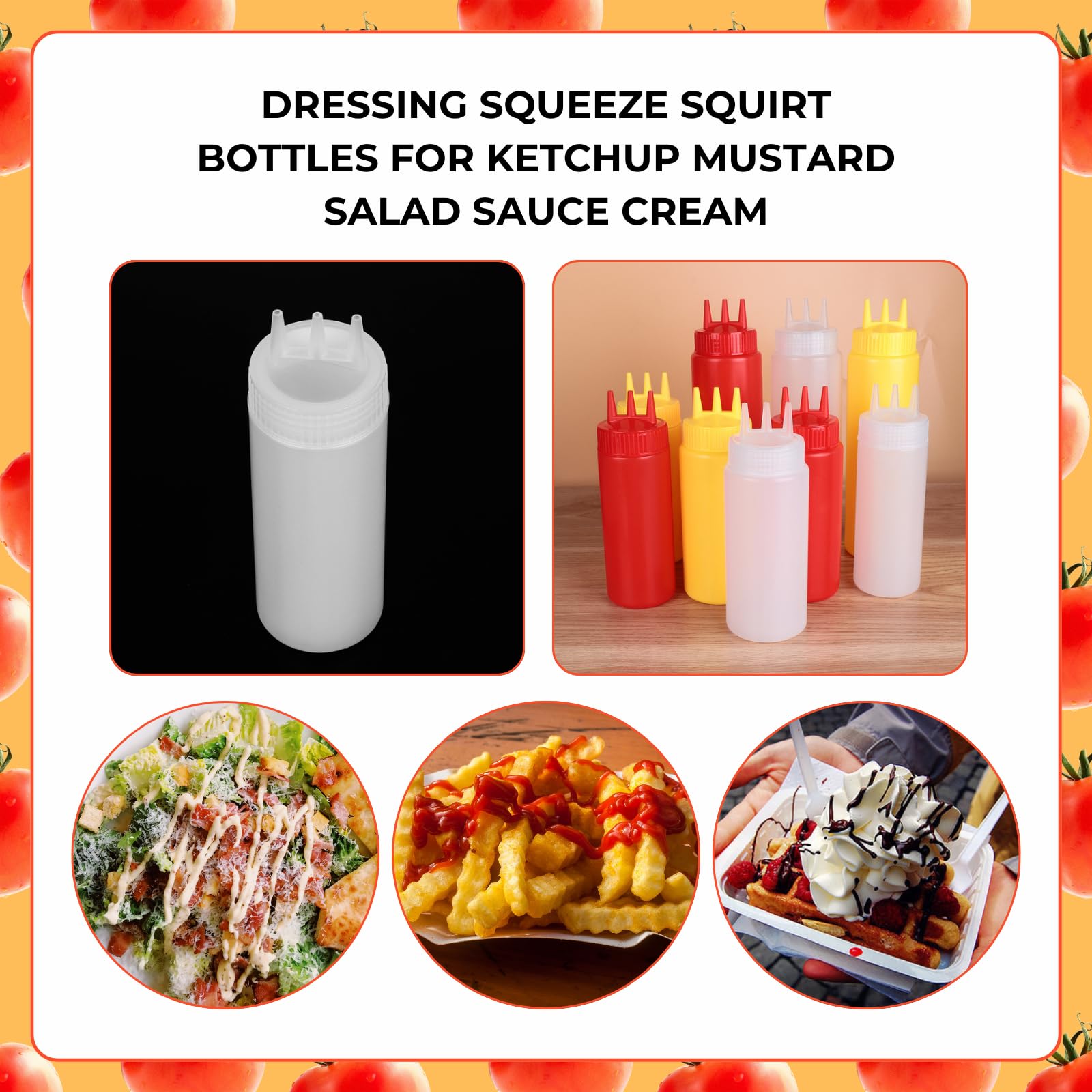 Beyonday 24oz White Seasoning Squeeze Bottles - 3-Hole Ketchup Mustard Dressing Dispenser for Kitchen, Restaurant & Bakery - Perfect for Salad Dressings, Sauces, Condiments & Creams - Ideal for Home Cooking, Food Service & Commercial Use