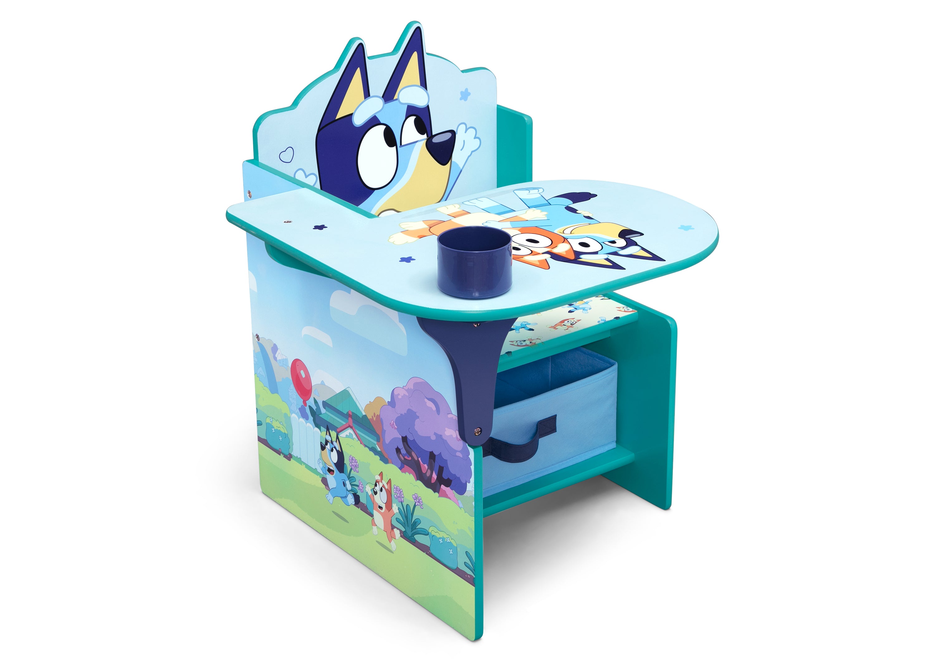 Bluey Kids Chair with Storage Bin - Foldable Study Desk for Children, Perfect for Playroom, Classroom & Home Learning Activities