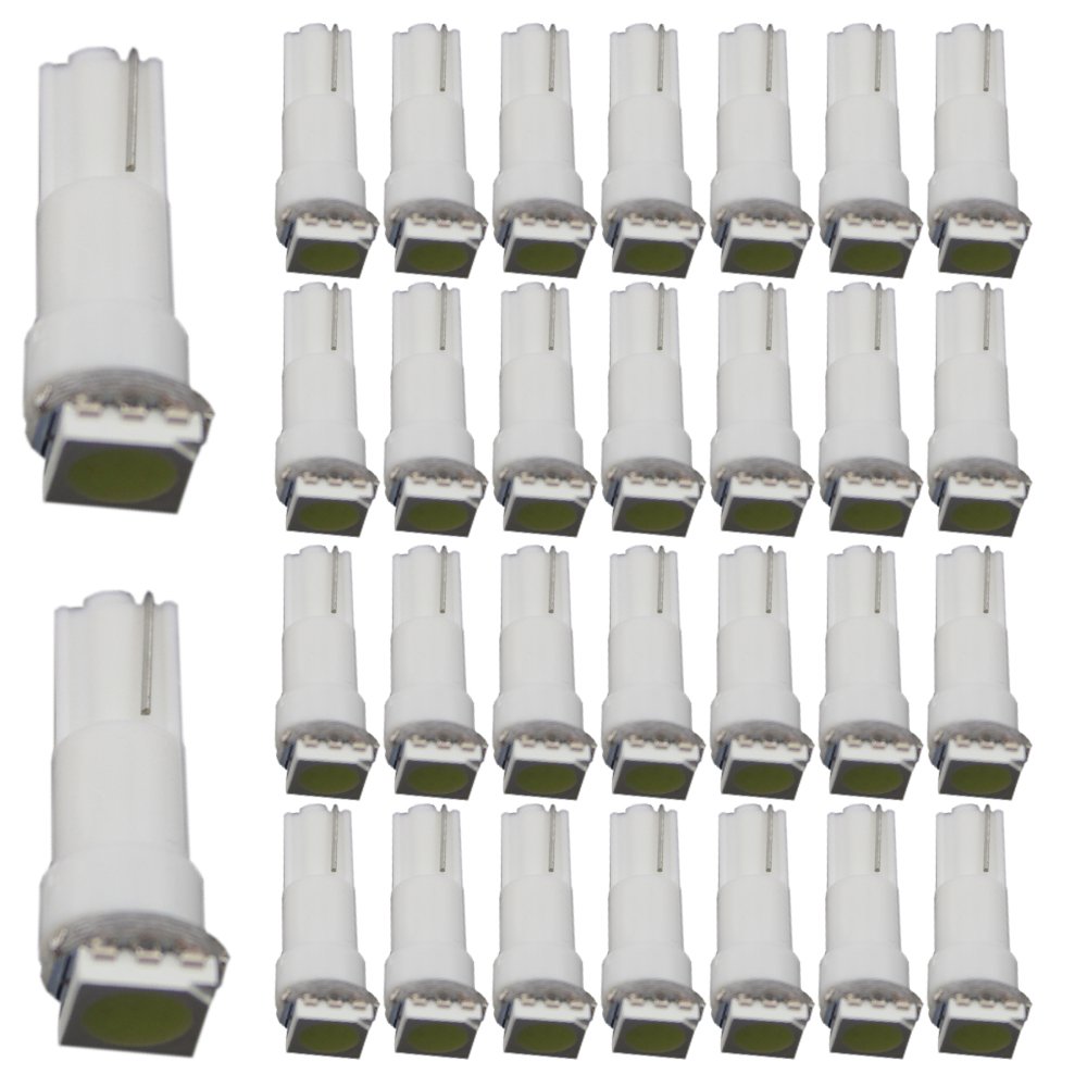 EverBright 30-Pack White T5 74 LED Instrument Panel Lights - 5050 1SMD Bulbs for Car Dashboard, Gauge Cluster & Ignition (12V DC) - Perfect for Automotive Interior Lighting & DIY Vehicle Upgrades