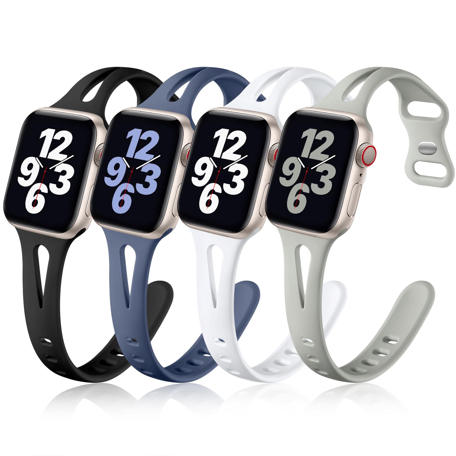Getino Soft Silicone Sport Band for Apple Watch Series 1-10 & SE (42mm/44mm/45mm/46mm/49mm) - Breathable, Slim Design for Women & Men - Black/White/Pebble Gray/Blue Gray - Perfect for Running, Gym & Everyday Wear