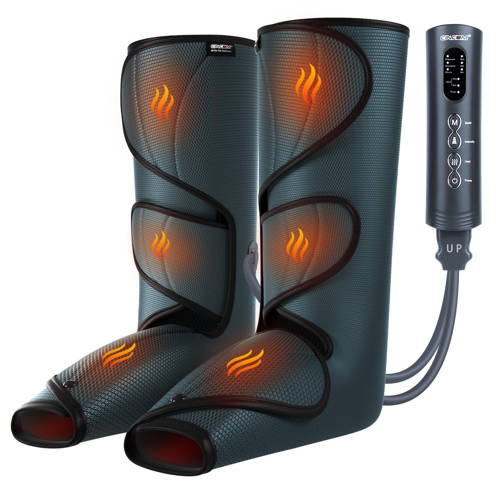CINCOM Leg Massager with Heat & Air Compression - Circulation & Pain Relief for Edema, RLS, Muscle Recovery - FSA/HSA Eligible - Perfect for Home, Office & Post-Workout Relaxation