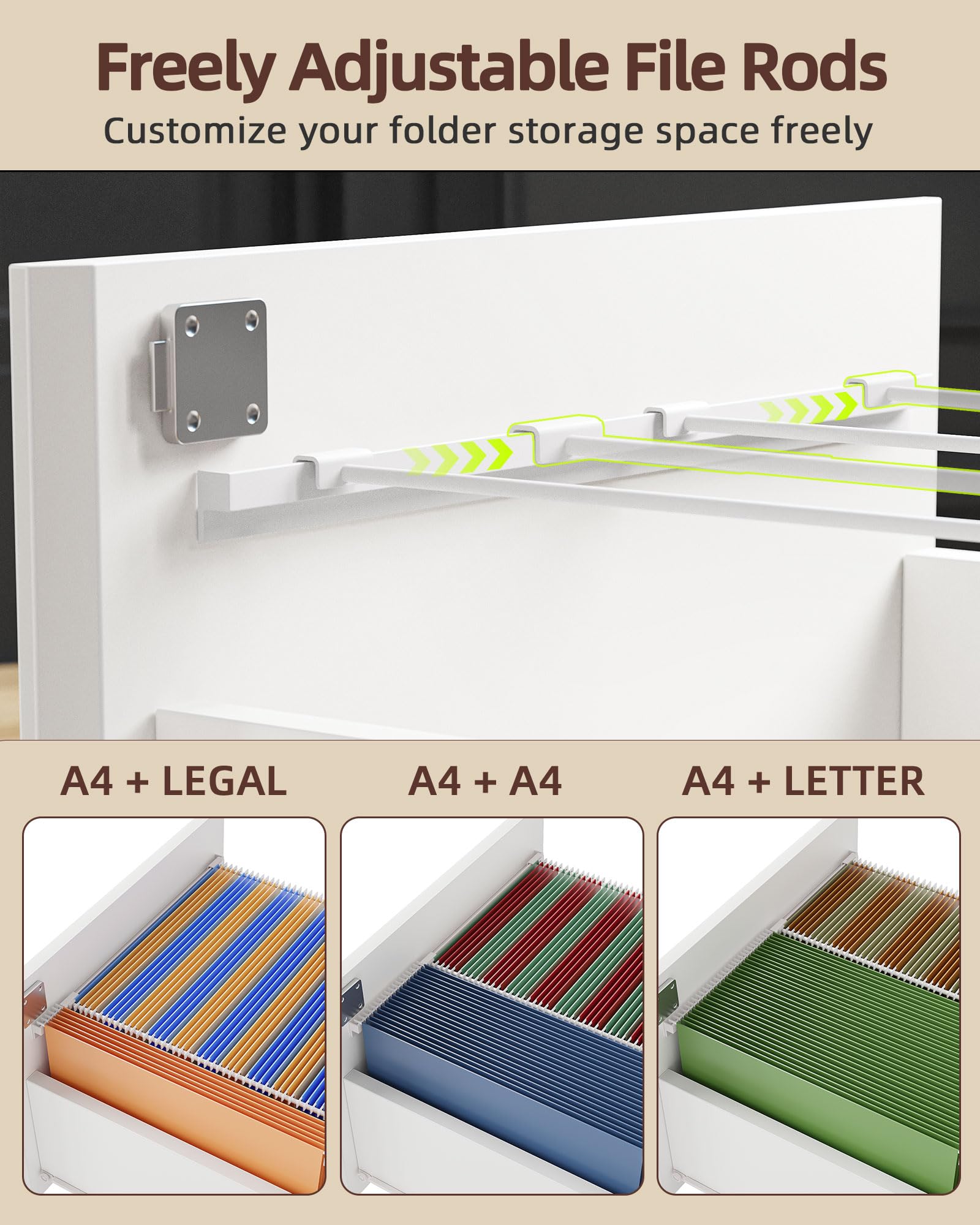 TIQLAB 2 Drawer Mobile File Cabinet - White Vertical Storage for Letter, Legal & A4 Documents - Perfect for Home Office & Under Desk Organization - Compact File Organizer for Papers, Folders & Office Supplies