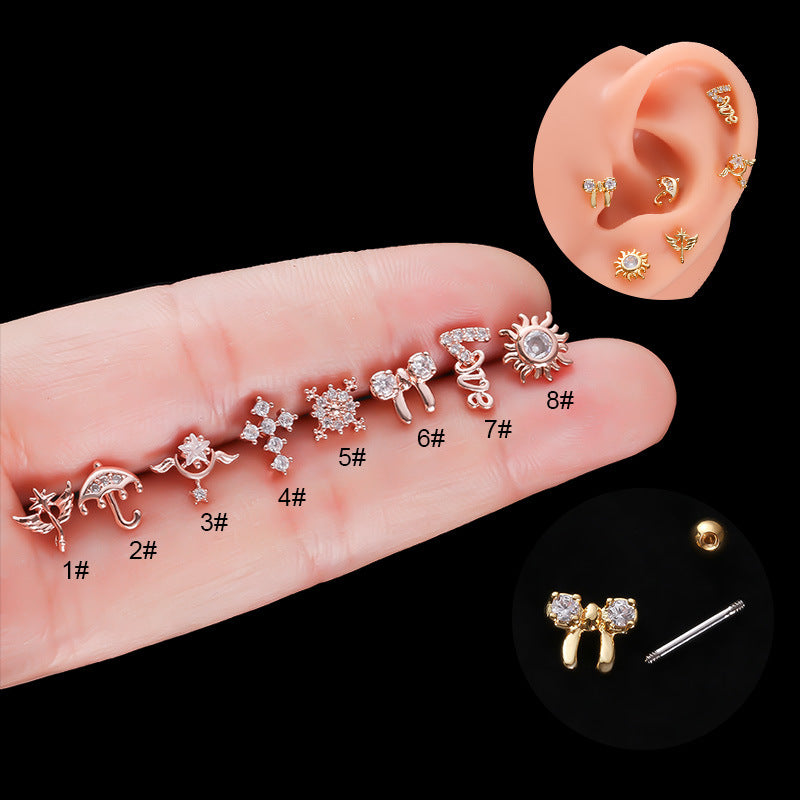 20G Small Umbrella Upper Lobe Conch Stud Earrings - Dainty Cartilage Piercing Jewelry for Women | Perfect for Everyday Wear, Parties & Gifts | HSPJ741