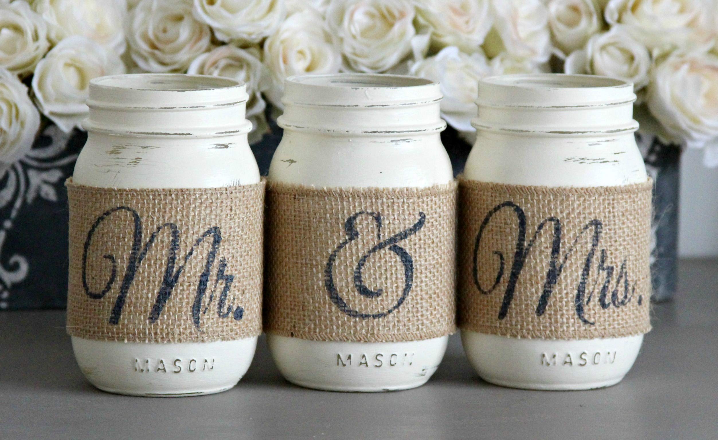 Elegant Mr and Mrs Mason Jars Wedding Centerpiece Set - Rustic Table Decor for Reception, Engagement Party & Bridal Shower | Perfect for Romantic Wedding Decorations & Couple's Gift