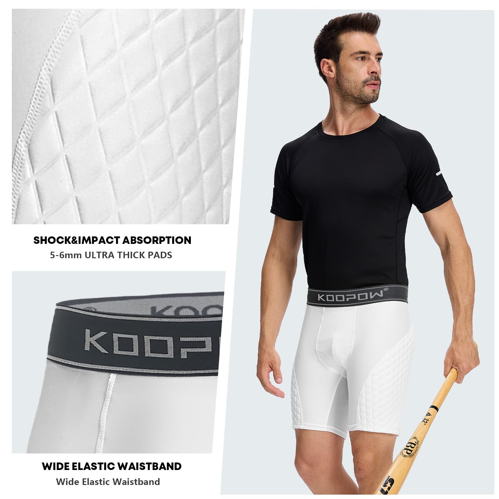 KOOPOW Men's Padded Sliding Shorts with Protective Pads - Baseball, Football, Lacrosse & Hockey Slider Shorts for Adults - Perfect for Training, Games & Sports Protection