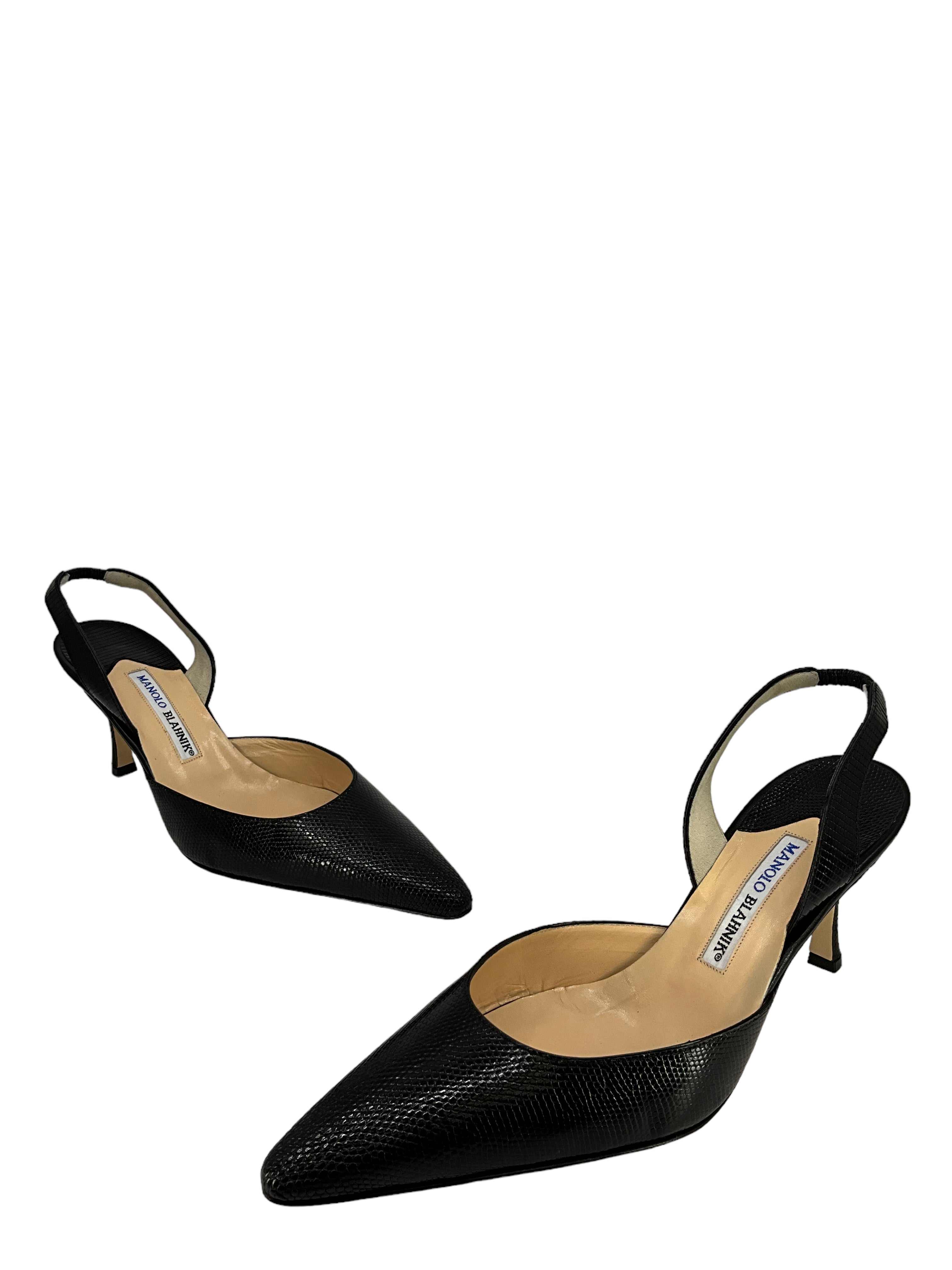 Manolo Blahnik Lizard Print Slingback Heels - Women's Luxury Designer Pumps for Weddings, Parties & Special Occasions