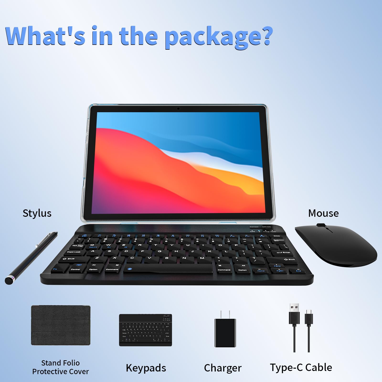 2023 New Android 13 Tablet - 10 Inch 2-in-1 Tablet with 6GB RAM, 64GB ROM, 1TB Expandable Storage, Quad-Core Processor, WiFi 6 & Bluetooth - Includes Keyboard & Mouse, GMS Certified IPS Touch Screen (Blue) - Perfect for Work, Study & Entertainment