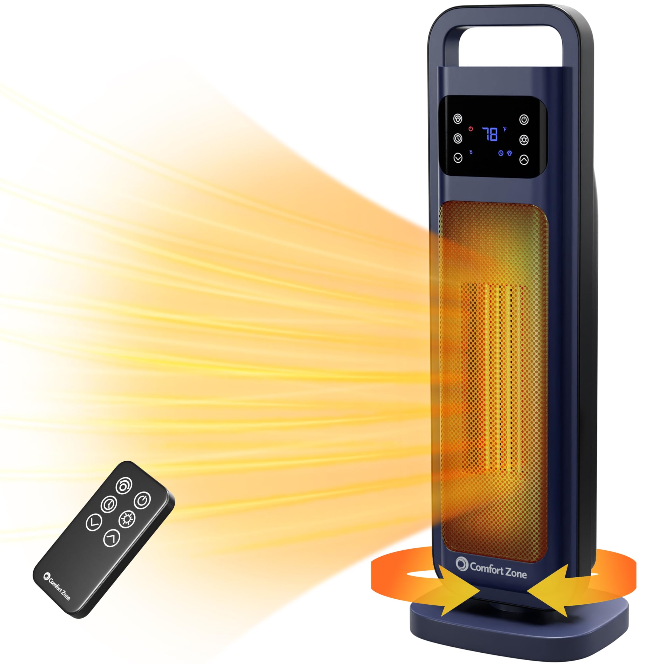 1500W Portable Space Heater with Remote Control, Thermostat & 24H Timer - 26 Inch Oscillating Indoor Heater for Bedroom, Office, Living Room | Overheat Protection & 50° Wide-Angle Heating | Navy Blue Energy Efficient Room Warmer