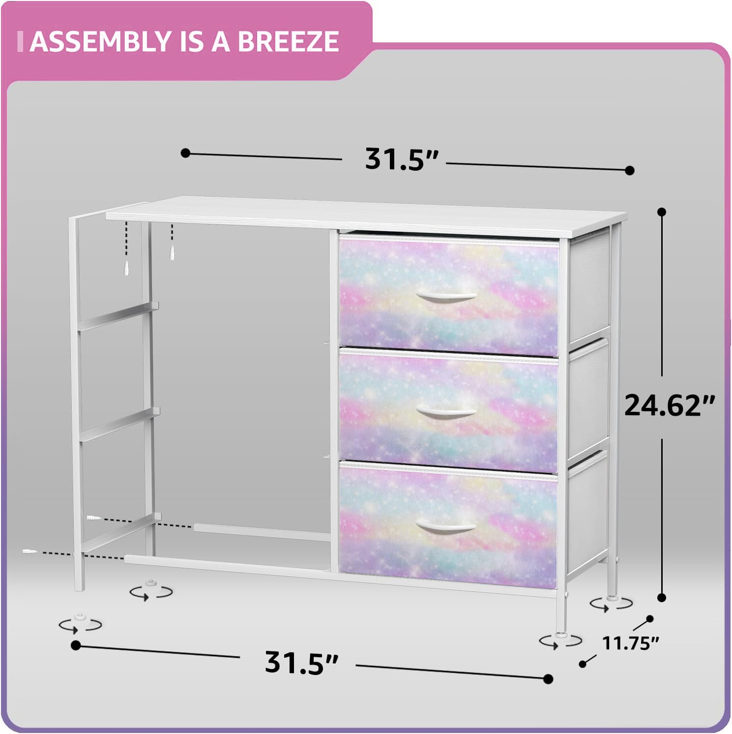 Sorbus 6-Drawer Kids Dresser with Wood Top & Tie-Dye Fabric Bins - Sturdy Steel Frame Storage Organizer for Bedroom, Nursery, Closet - Perfect for Clothes, Toys & Baby Essentials Organization