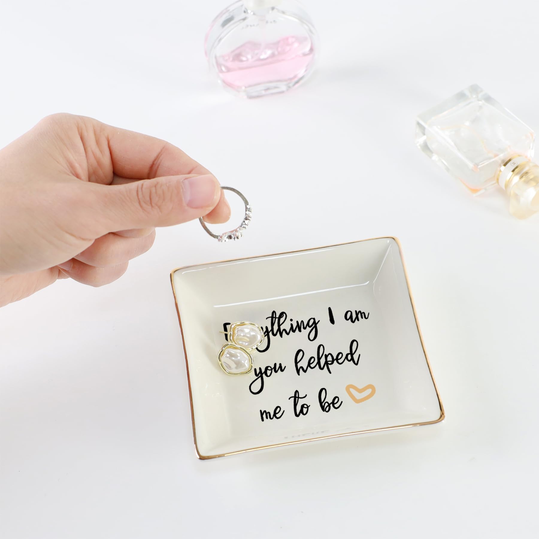 HOME SMILE Elegant Ceramic Ring Dish - Jewelry Tray for Rings, Earrings & Small Accessories - Perfect Gift for Women, Mom, Sister & Friends - Great for Bathroom, Bedroom & Vanity Organizer