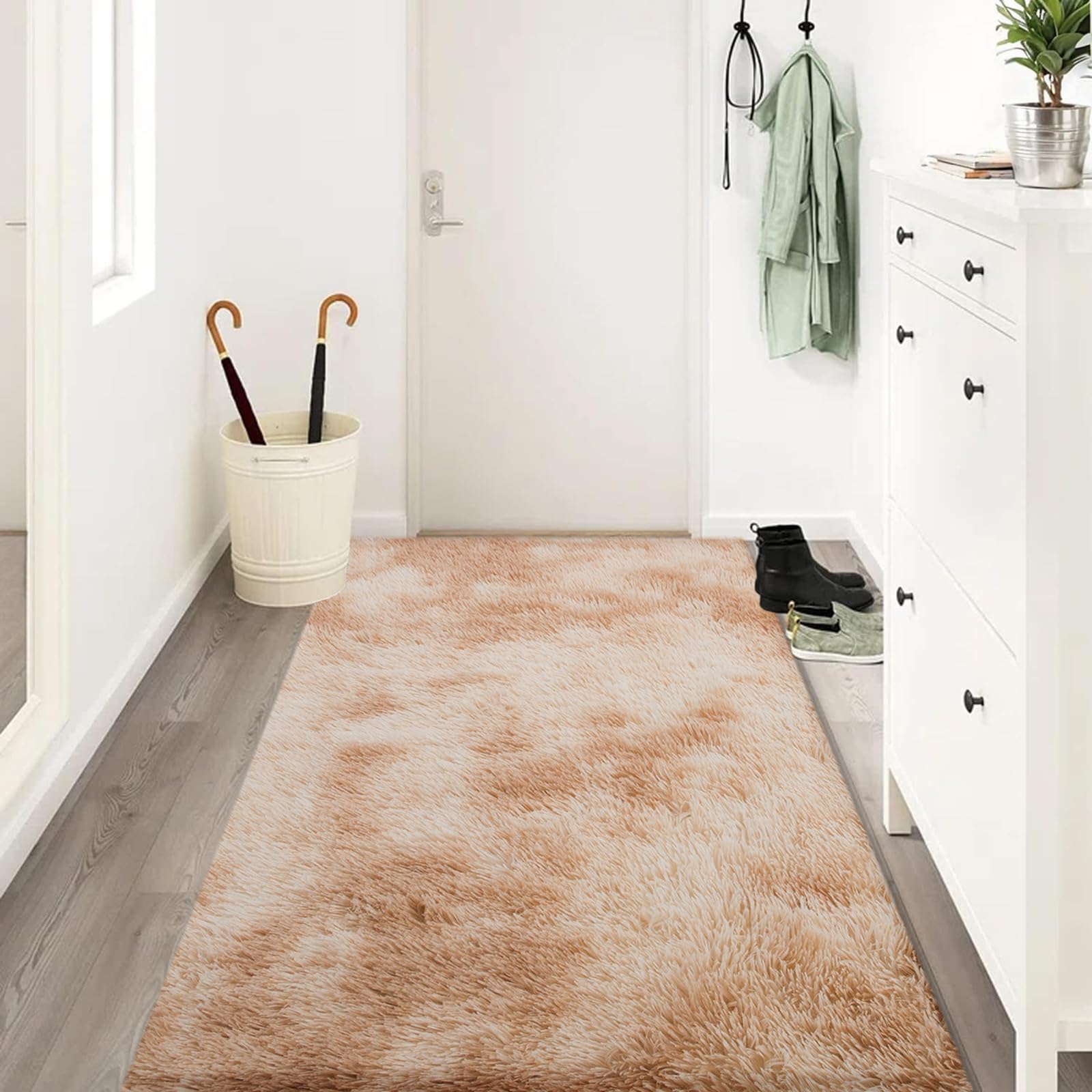 Soft Fluffy Washable Tie-Dye Khaki Area Rug 80x160cm - Plush Living Room Carpet & Bedroom Floor Mat for Cozy Home Decor, Kids Play Area & Yoga Space