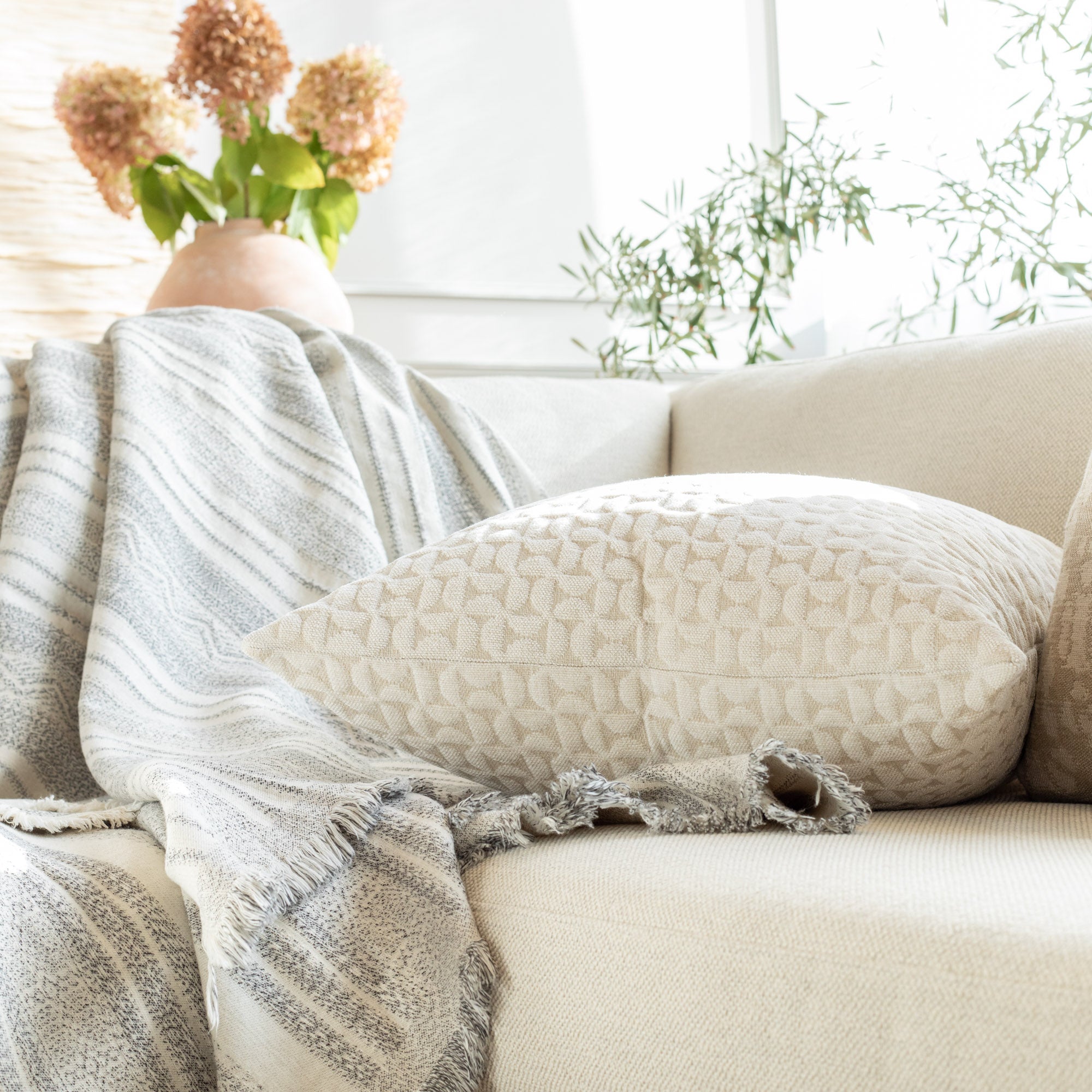 Bella 22x22 Inch Decorative Throw Pillow Cover - Soft Pearl White Cushion for Sofa, Bed, Living Room & Home Decor