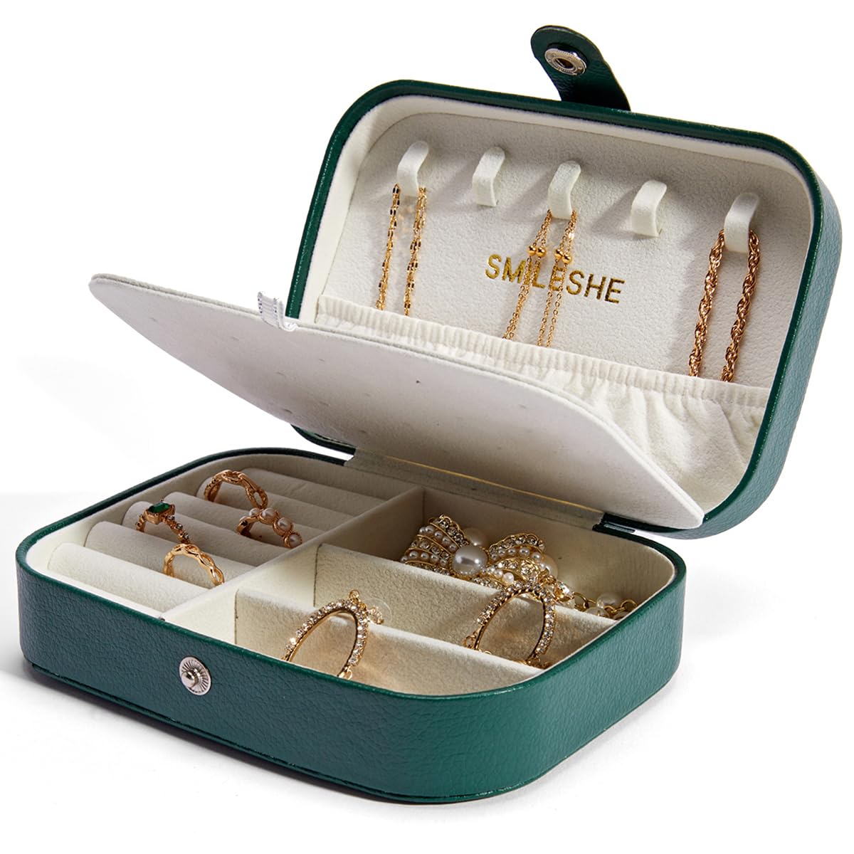 Smileshe PU Leather Jewelry Box - 2 Layer Portable Travel Organizer for Rings, Earrings, Necklaces & Bracelets - Compact Storage Case for Women's Jewelry Display & Travel Accessories