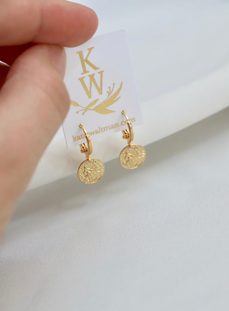 Petite Coin Huggie Earrings - Gold Hoop Earrings for Women - Minimalist Small Coin Earrings for Everyday Wear & Gifts