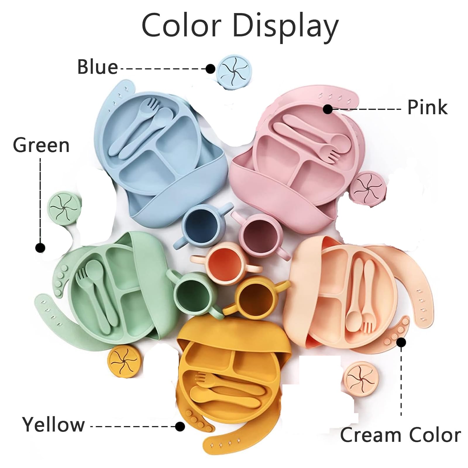 Personalized Silicone Baby Feeding Set - Custom Snack Cup with Lid, Adjustable Silicone Bibs, Soft Spoon & Fork - Perfect for Baby Weaning, Birthday Gifts & Toddler Mealtime (Green)