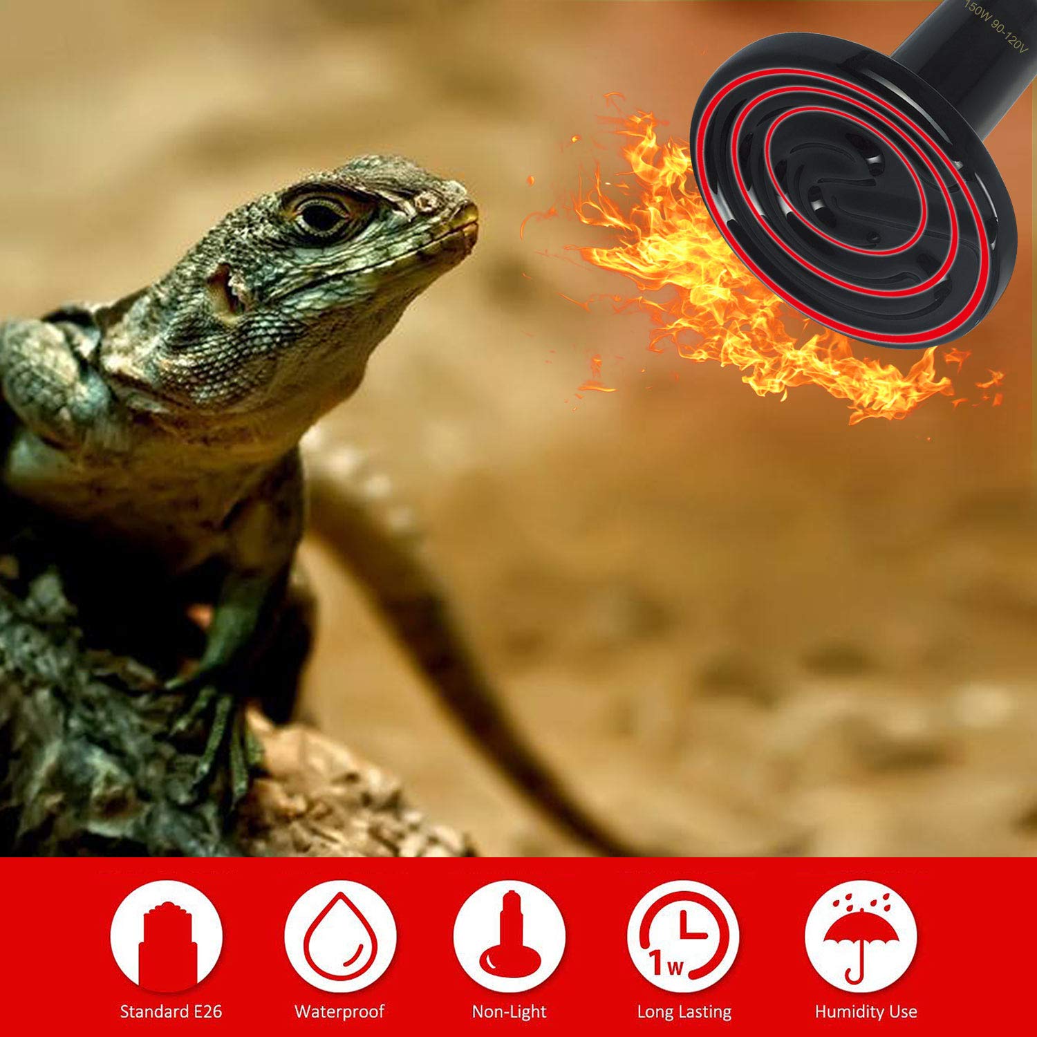 150W Ceramic Heat Emitter Bulb - No Light Infrared Reptile Heater for Lizards, Snakes, Tortoises | Safe for Chicken Coops, Pet Brooders & Aquariums | Durable 2-Pack Black Heat Lamp for Nighttime Use