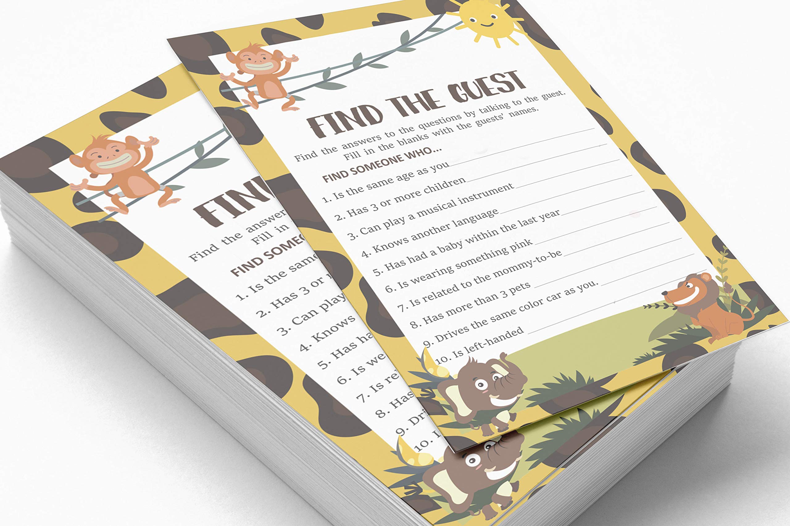 50 Find The Guest Baby Shower Game - Gender Neutral Jungle Animals Icebreaker Party Game for Baby Showers, Birthdays, and Family Gatherings