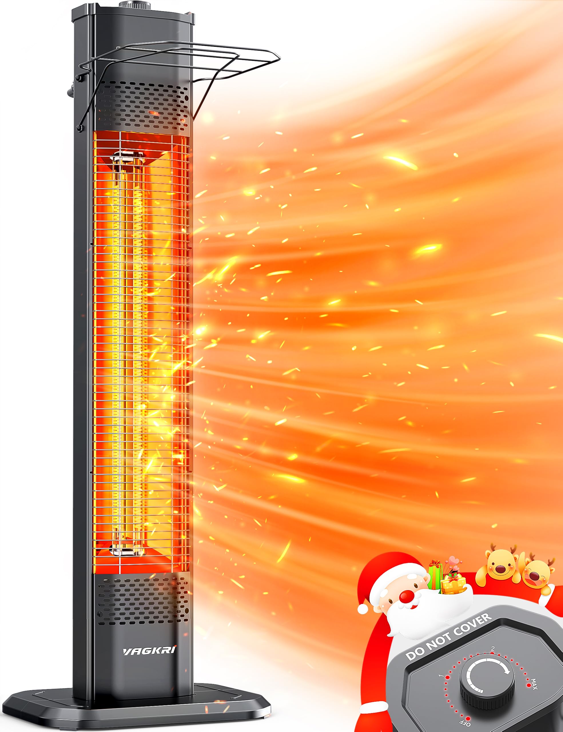 VAGKRI 1500W 36-inch Outdoor Infrared Electric Heater with 3 Heat Settings - Tip-Over & Overheat Protection, IPX5 Waterproof Tower Space Heater for Patio, Backyard, Garage, Restaurant & Home Use - Perfect for Winter Warmth and Outdoor Gatherings