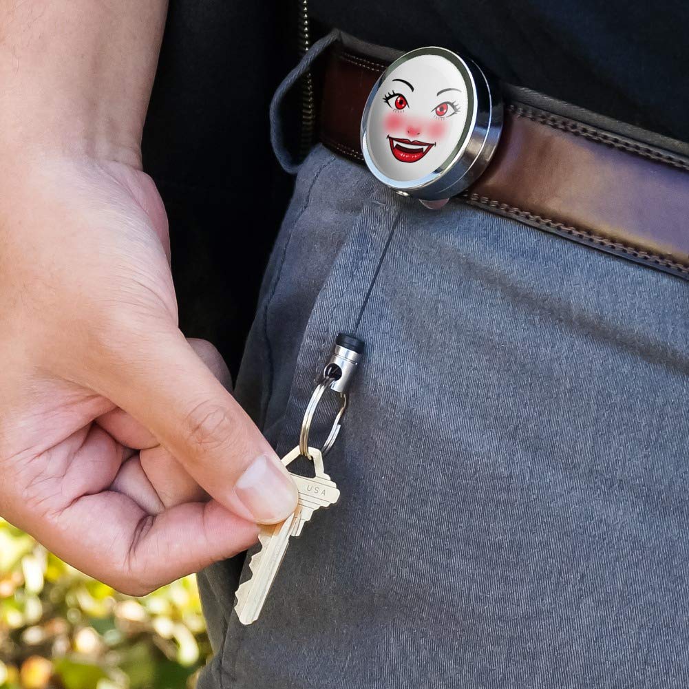 Happy Vampire Girl Smiling Face Heavy Duty Metal Retractable ID Badge Holder with Belt Clip - Perfect for Nurses, Teachers, Office Workers & Security Professionals