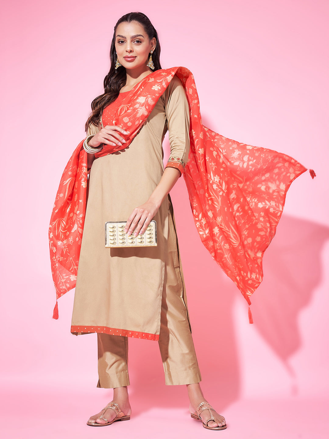 Elegant Beige Designer Pant Suit with Printed Embroidery Work - Perfect for Weddings, Parties & Formal Events