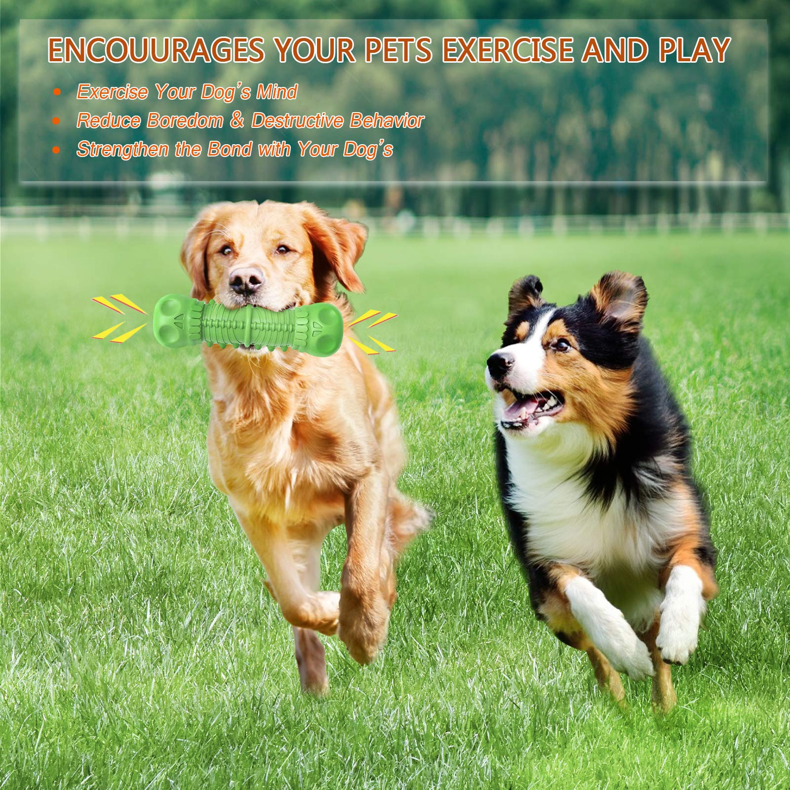 **Durable Natural Rubber Dog Chew Toys for Aggressive Chewers – Large & Medium Breed Tough Squeaky Dog Toys, Indestructible Teeth Cleaning Chews for Strong Chewers (Green) – Perfect for Playtime & Dental Health**