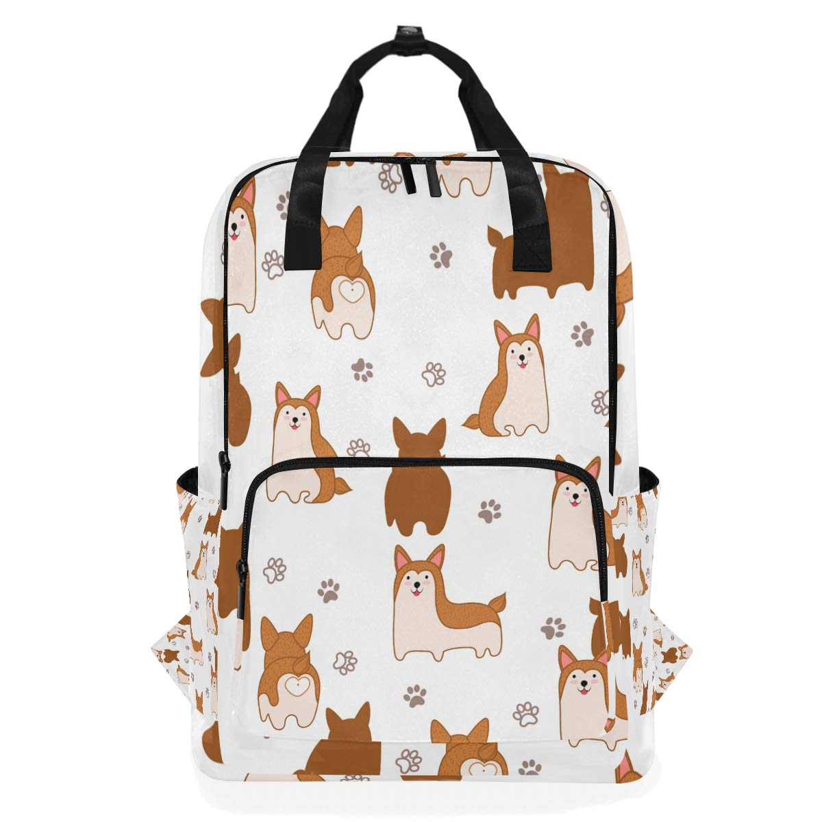 Cute Cartoon Corgi Dog Print Backpack - 14 Inch Laptop School Bag for College, Travel & Work - Durable Animal Paw Design Daypack for Students & Professionals (Perfect for School, Office & Daily Commute)