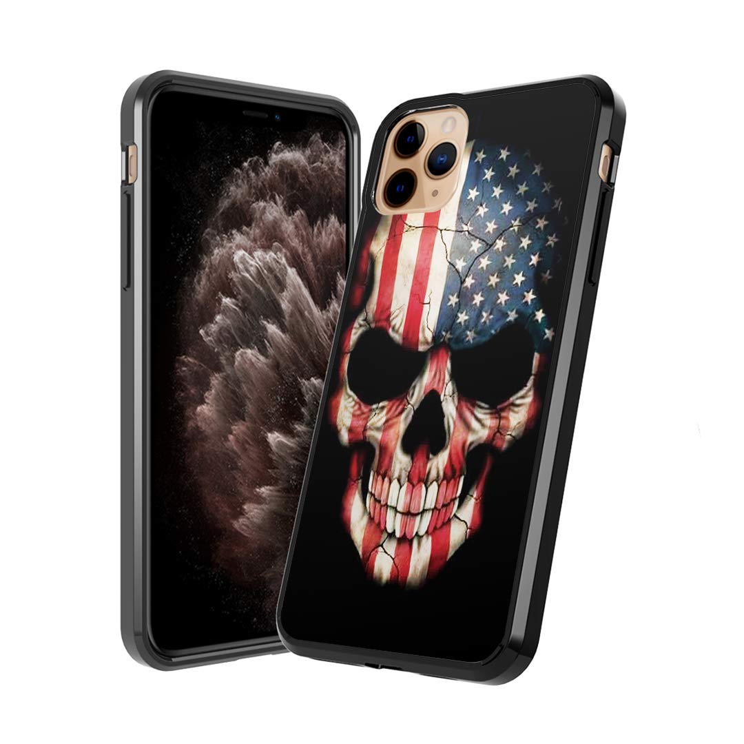 Moriko Cute Fusion Gel Case Compatible with iPhone 11 Pro - Slim Anti-Scratch Protective Cover with Soft Grip (USA Flag Skull Design) - Perfect for Everyday Use, Travel & Outdoor Activities