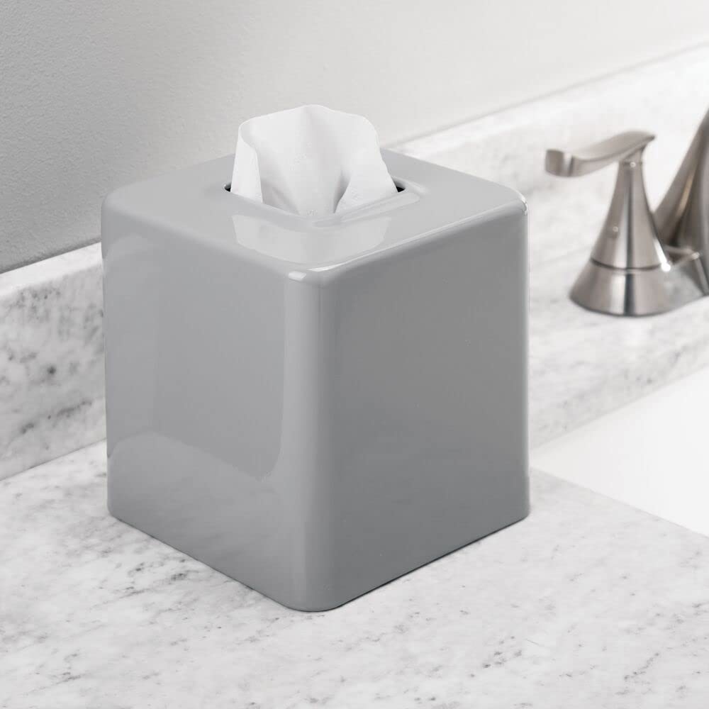 Modern Gray Metal Square Tissue Box Cover - Stylish Facial Tissue Holder for Bathroom Vanity, Bedroom Dresser, Nightstand, Desk & Office Decor - Unity Collection - Perfect for Home & Office Organization