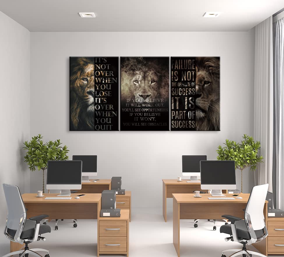 3-Piece Motivational Canvas Wall Art Set - Inspirational Lion Quotes for Entrepreneurs, Success & Positivity - Perfect for Home Office, Classroom & Office Decor - Easy to Hang (20''W x 28''H x 3)
