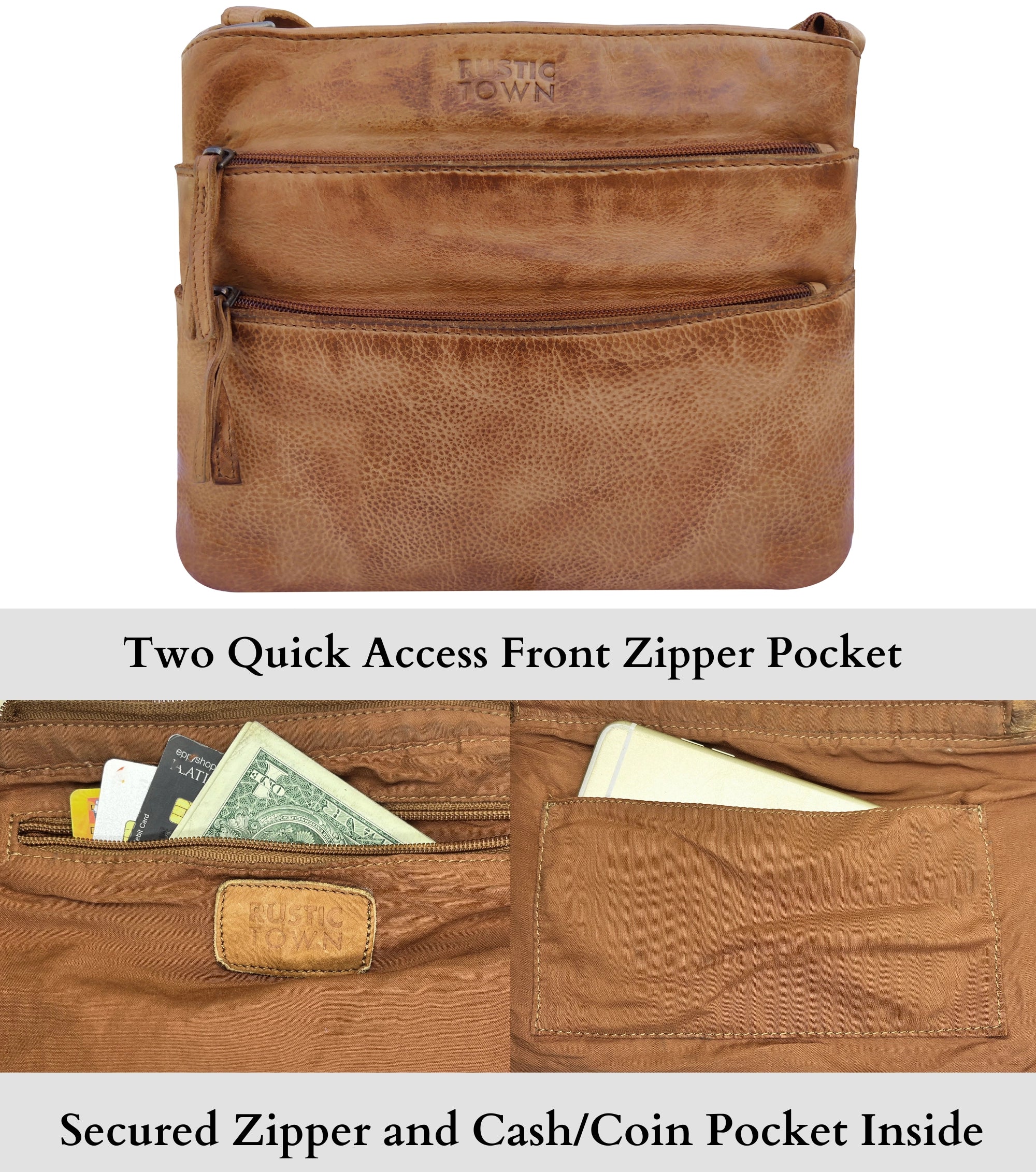 Genuine Leather Crossbody Bag for Women - Stylish & Durable Cognac Shoulder Purse - Perfect for Work, Travel & Everyday Use