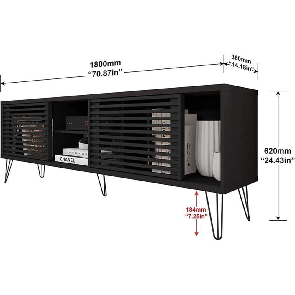 Better Home Products Black Mid-Century Modern TV Stand for 70 Inch Flat Screen - Perfect for Living Room, Home Theater & Entertainment Center Setup