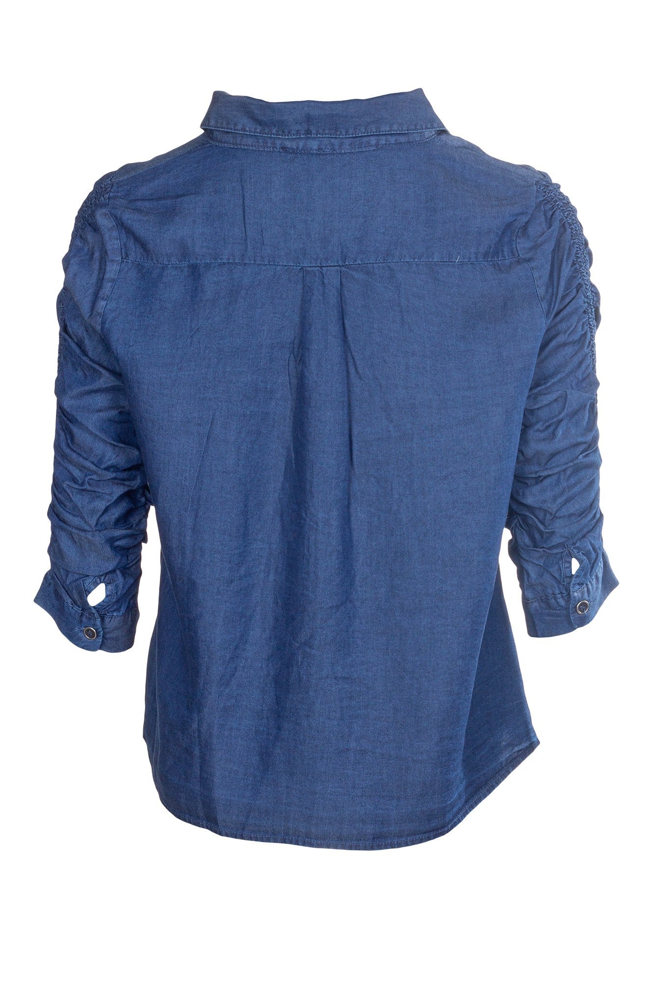 Eco-Friendly Rouched Sleeve Tencel Shirt for Women - Dark Indigo Blue (6632A1) | Breathable & Stylish Blouse for Office Wear, Date Night & Summer Outfits