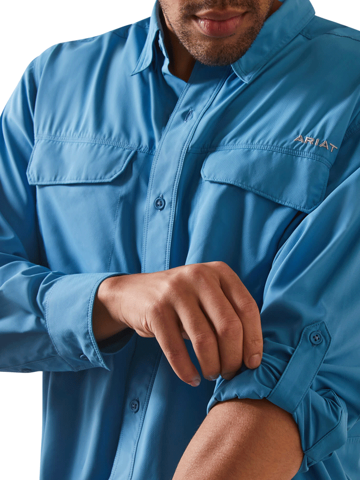Ariat Men's VentTEK Outbound Classic Fit Long Sleeve Shirt - Breathable Work Shirt for Outdoor Activities, Hiking & Casual Wear (Cendre Blue)