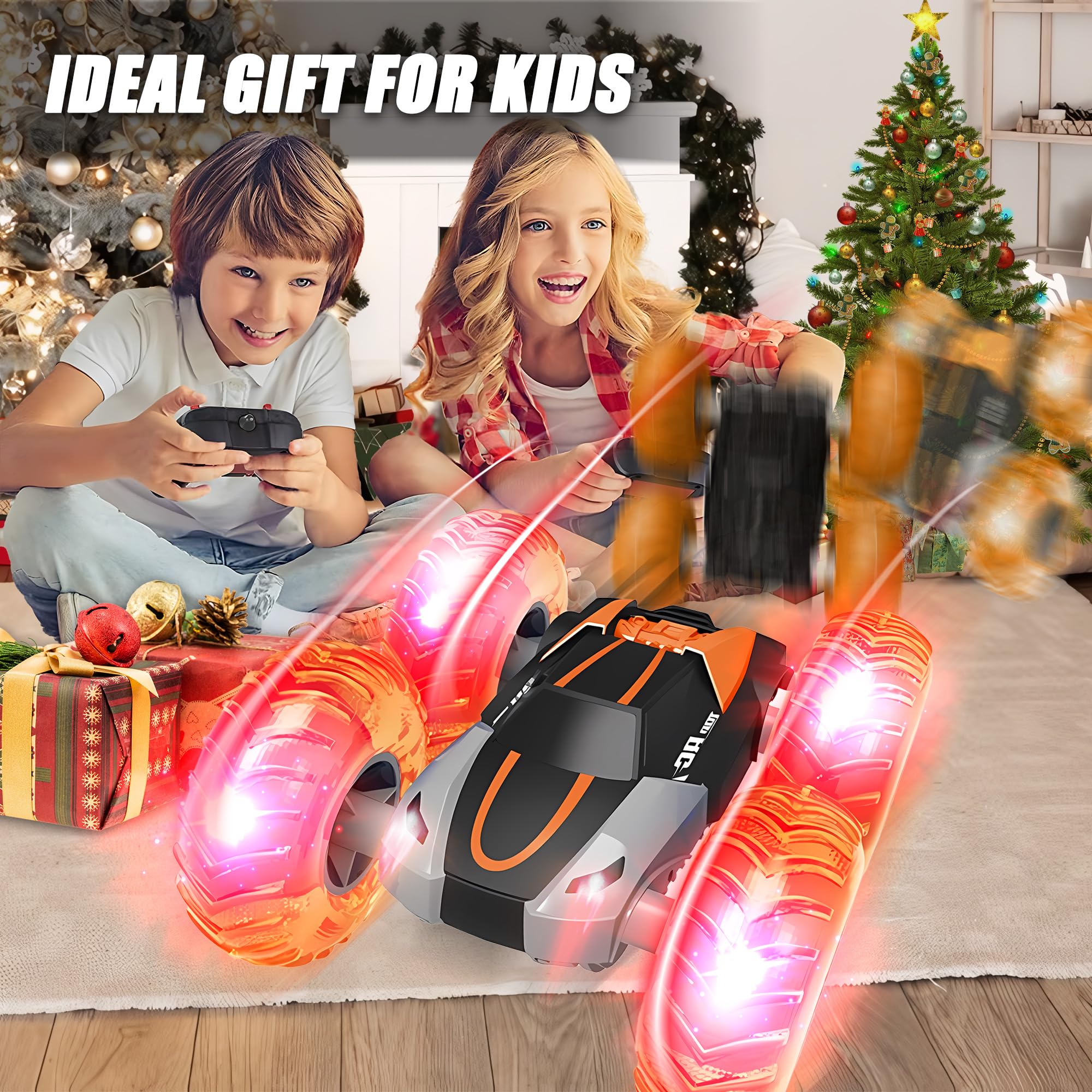 2.4GHz Remote Control Stunt Car - All Terrain Off-Road RC Truck with Inflatable Wheels & 60 Min Playtime | Rechargeable Glow Up Toy for Boys Age 4-12 | Birthday, Easter Gift | Perfect for Outdoor Play, Backyard Racing & Kids Parties
