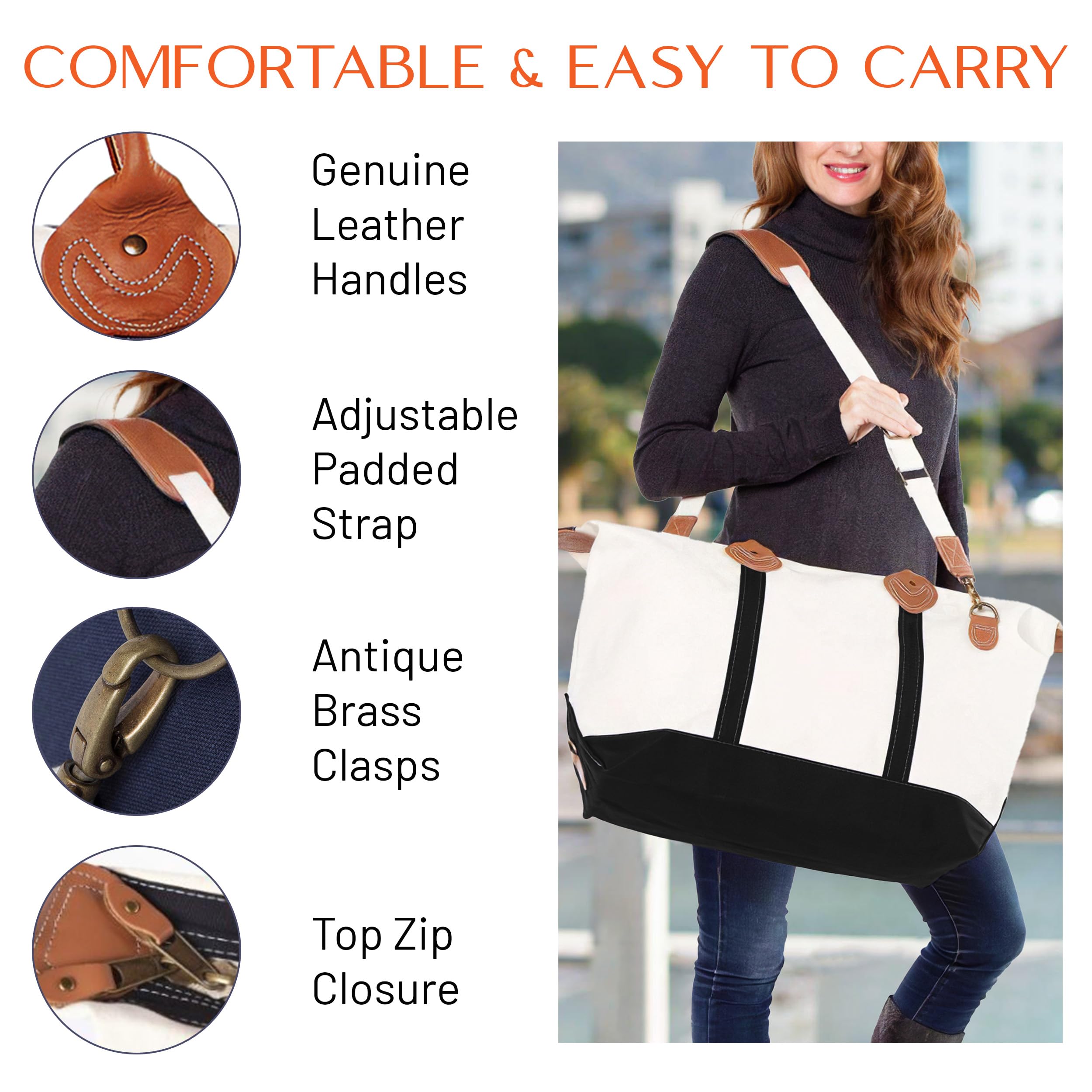 18 oz Canvas Weekender Bag for Women - Durable Duffel Travel Bag with Spacious Interior - Perfect Carry-On for Overnight Trips, Gym, Beach & Weekend Getaways