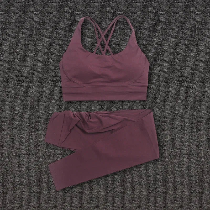 SOISOU Women's Nylon Yoga Set - Gym Tracksuit with Removable Chest Pad & V-Shaped Hip Support - High Waist Workout Leggings & Sports Bra - Perfect for Yoga, Pilates, Gym & Running