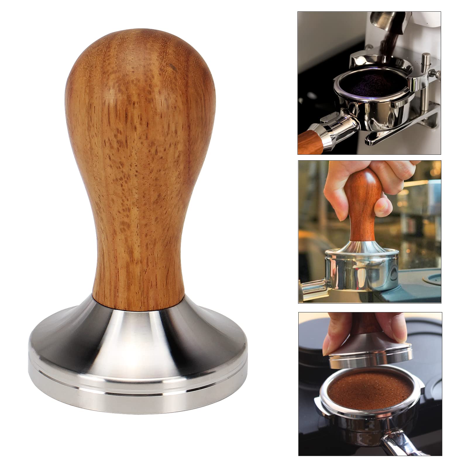 Premium 58mm Espresso Tamper - 304 Stainless Steel Flat Base & Ergonomic Wooden Handle for Perfect Coffee Extraction - Ideal for Baristas & Home Coffee Brewing