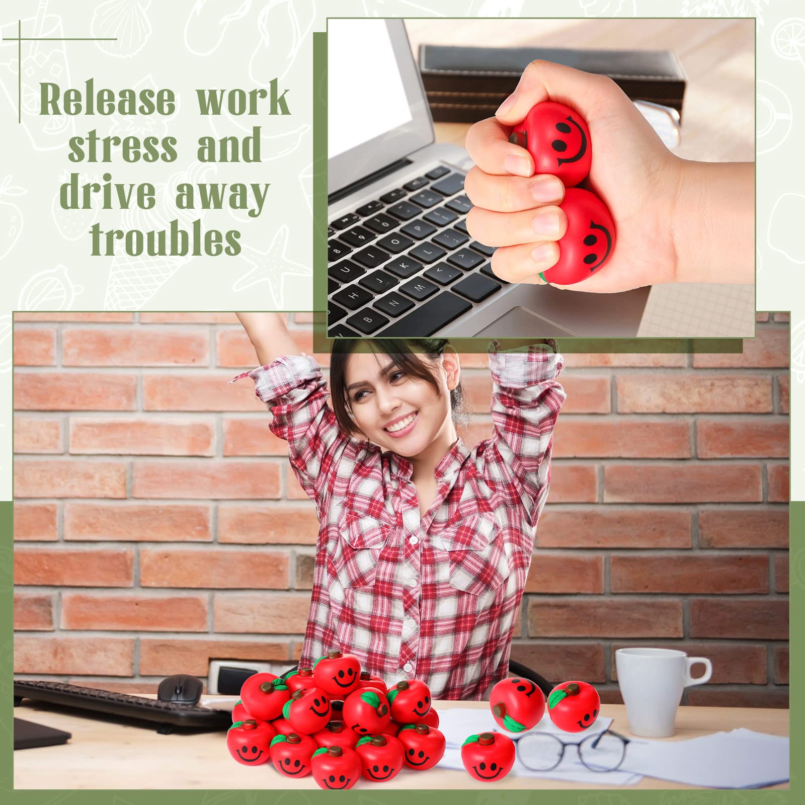 Jerify 30 Pcs Fruit Stress Ball Toys - Soft Foam Anxiety Relief Balls for Finger Exercise, Party Favors & Office Stress Relief (Red) - Perfect for Home, Office, Classroom & Therapy Sessions