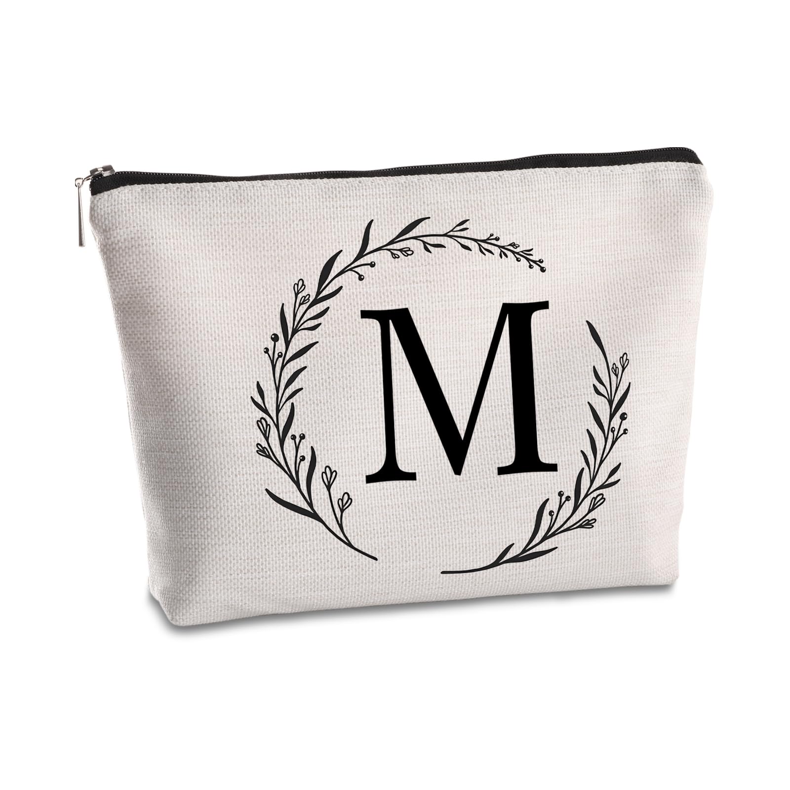 Personalized Monogrammed Travel Makeup Bag with M Initial - Cosmetic Organizer for Women, Mom, Best Friend, Bride & Bridesmaid - Perfect Birthday Gift for Travel, Wedding & Everyday Use