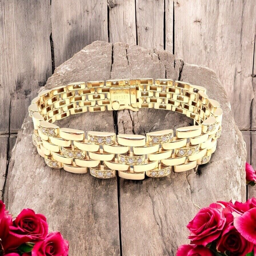 Authentic Cartier Maillon Panthere 18K Gold Diamond Five Row Link Bracelet for Women - Luxury Jewelry Gift for Anniversary, Birthday & Special Occasions