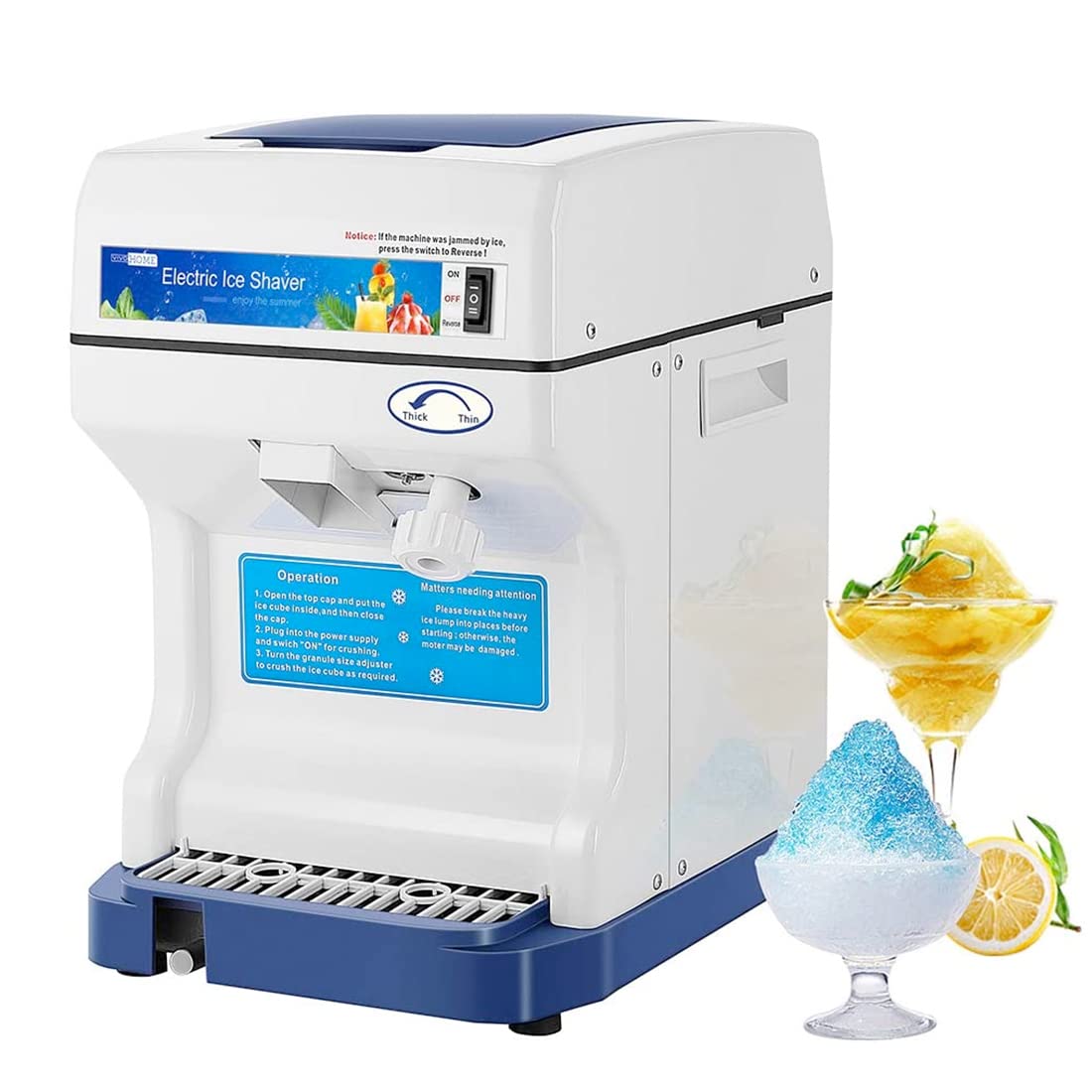 VIVOHOME Electric Ice Crusher Shaver Machine - 265lbs/hr Commercial & Home Use - Blue Snow Cone Maker for Parties, Bars, Restaurants & Summer Treats