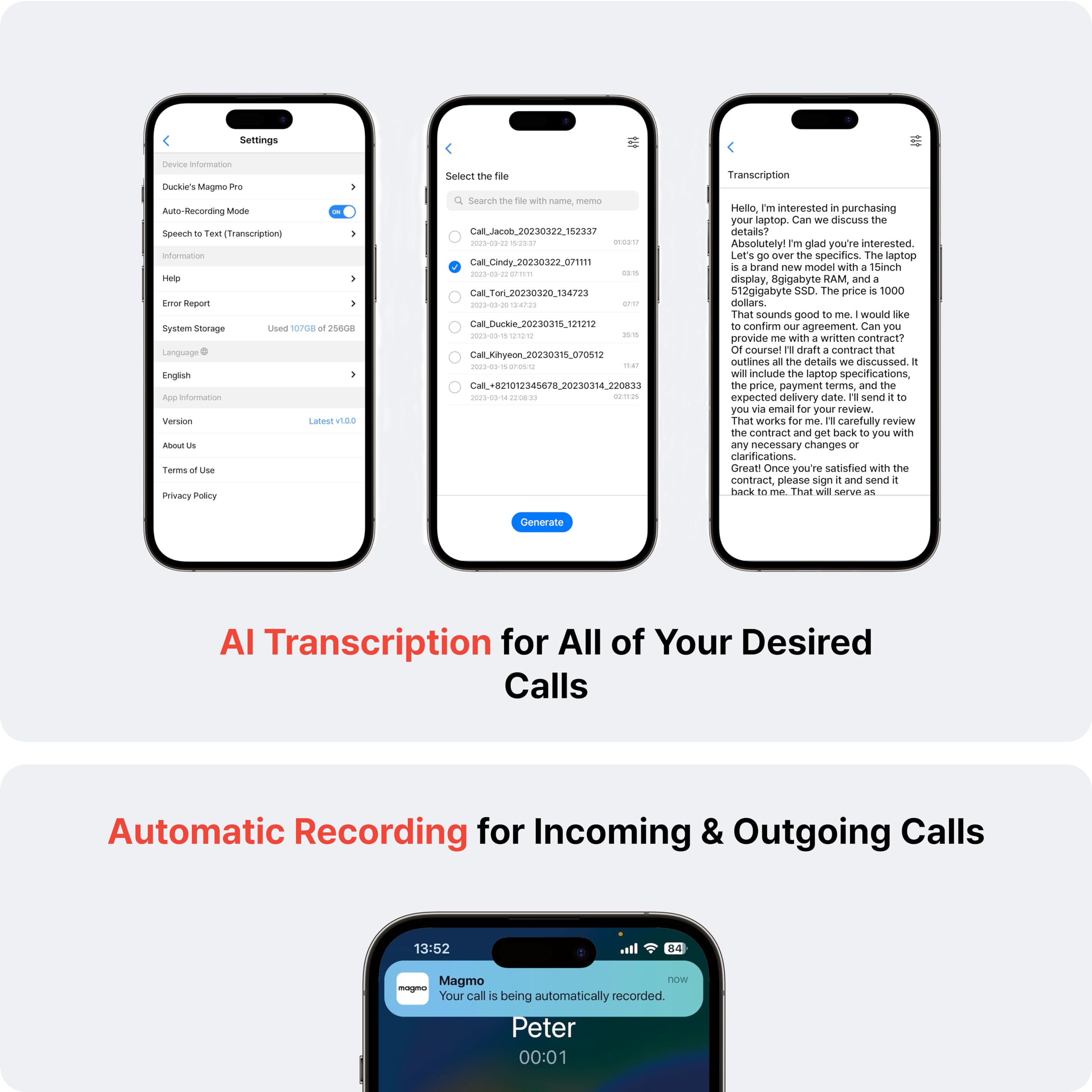 Magmo PRO Magnetic Snap-On Call Recorder for iPhone - Voice & Audio Recording Device with Clear Sound Quality (Starlight) | Perfect for Business Calls, Interviews, and Legal Recordings