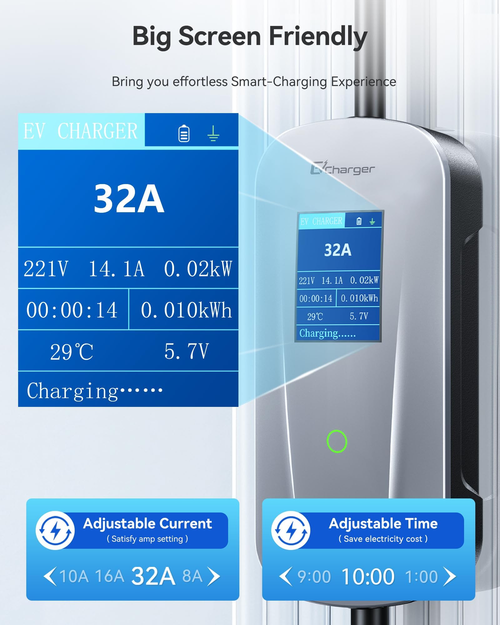 Fast Tesla Level 2 Charger (32Amp, NEMA 14-50P) with 25ft Cable - Adjustable Current, Timed Charging & Big-Screen Friendly | Home & Portable NACS Charger for Tesla Model Y/3/X/S/Cybertruck | Perfect for Home Charging, Road Trips & Daily Commutes