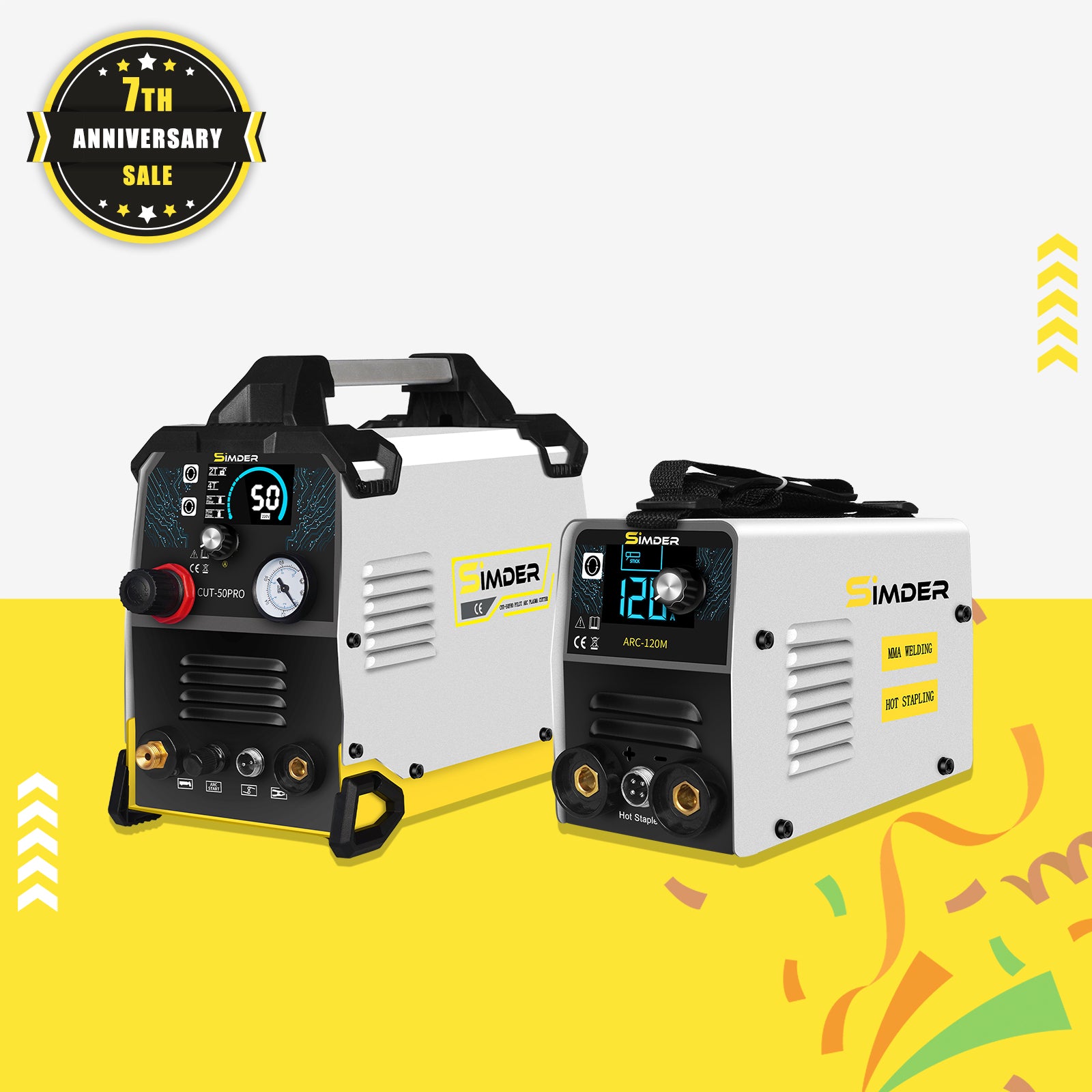 SSIMDER CUT 50PRO Pilot Arc Plasma Cutter & ARC 120M 2-in-1 Welder with Hot Stapler - Dual Function Metal Cutting and Welding Machine for DIY, Auto Repair, and Metal Fabrication Projects
