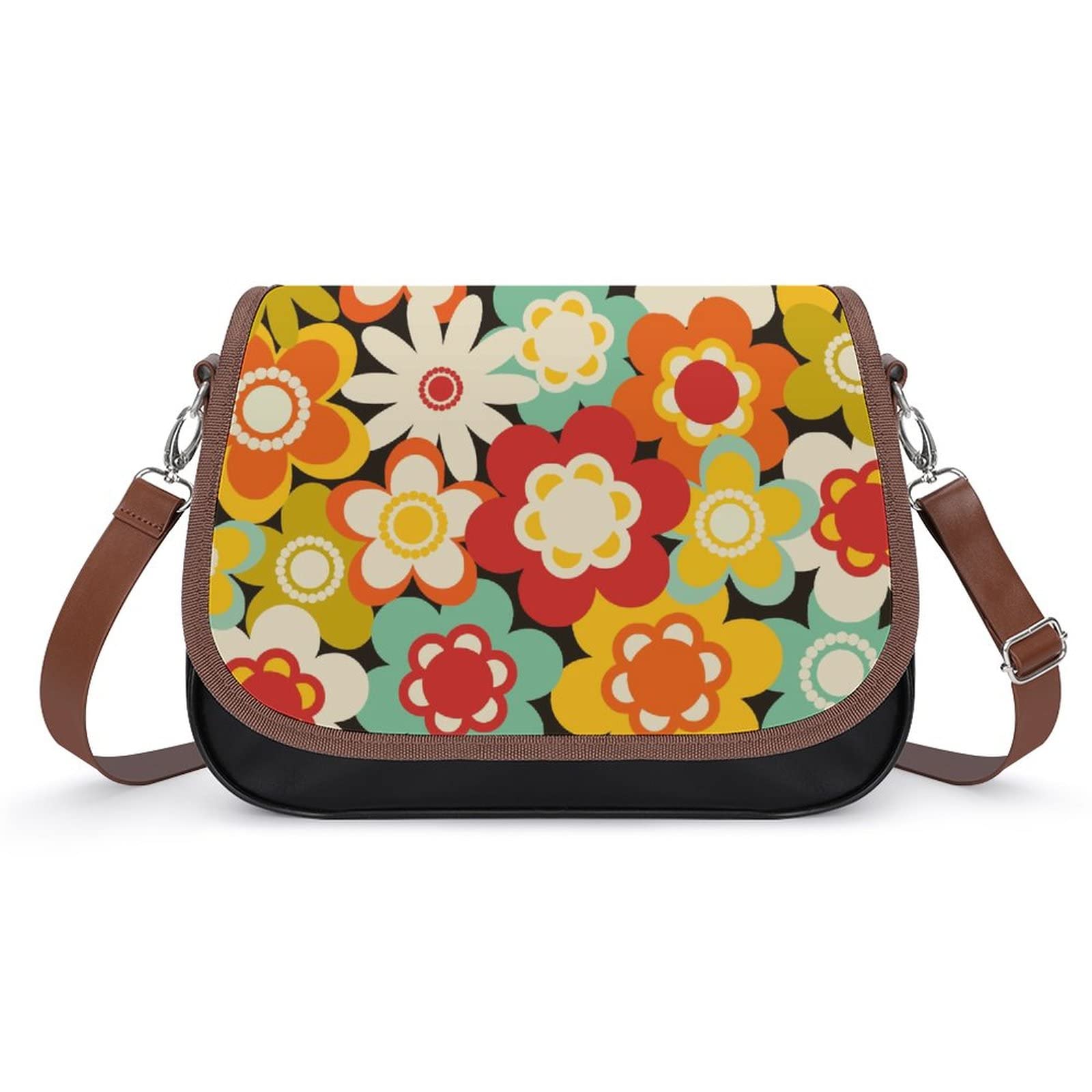 Printed Leather Crossbody Bags for Women - Fashion Shoulder Messenger Satchel with Artistic Floral Design | Perfect for Work, Travel & Daily Use