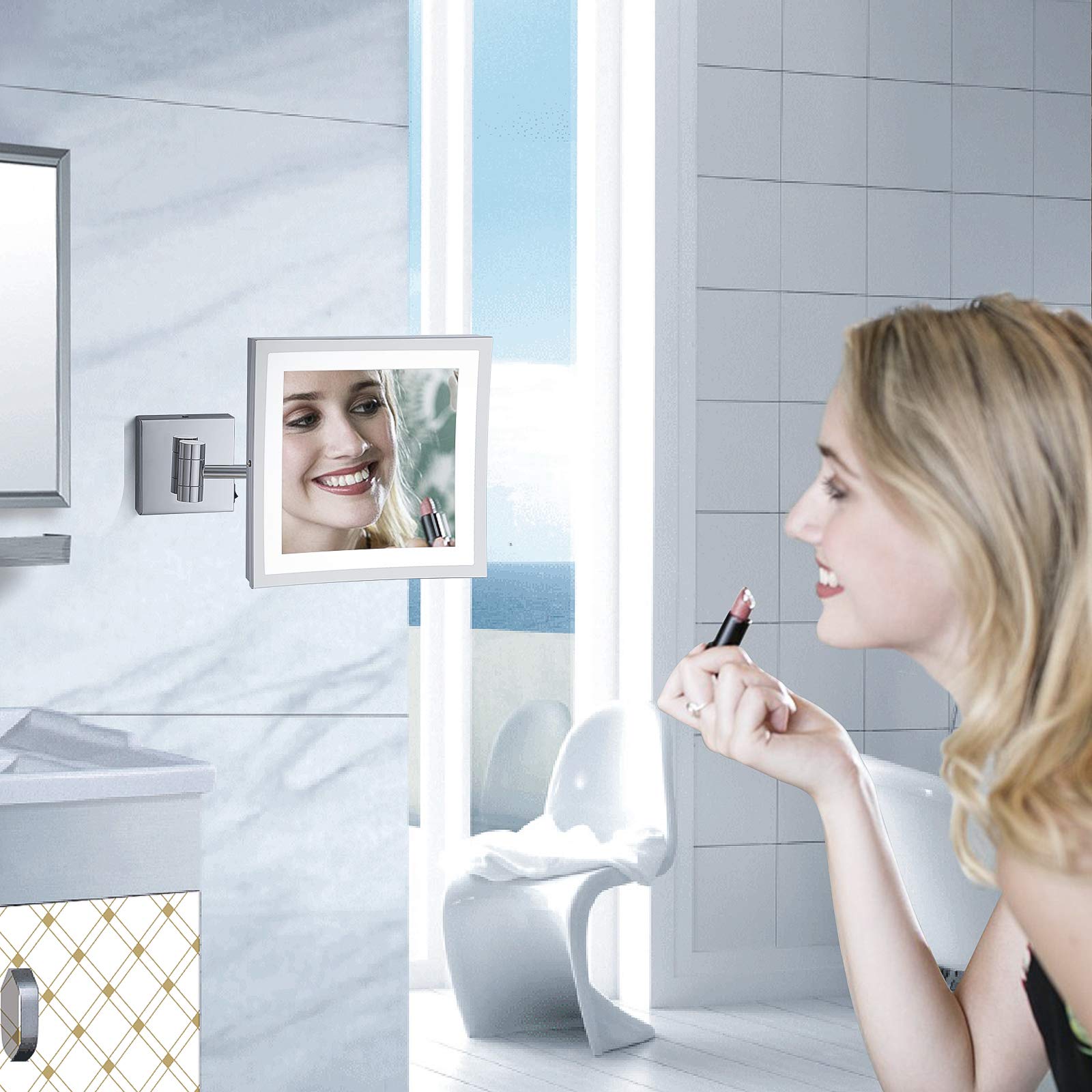 DOWRY LED Lighted 3X Magnifying Makeup Mirror with Plug - 8 Inch Polished Chrome Vanity Mirror for Precise Makeup Application, Eyebrow Shaping & Skincare - Perfect for Home, Salon, and Travel Use