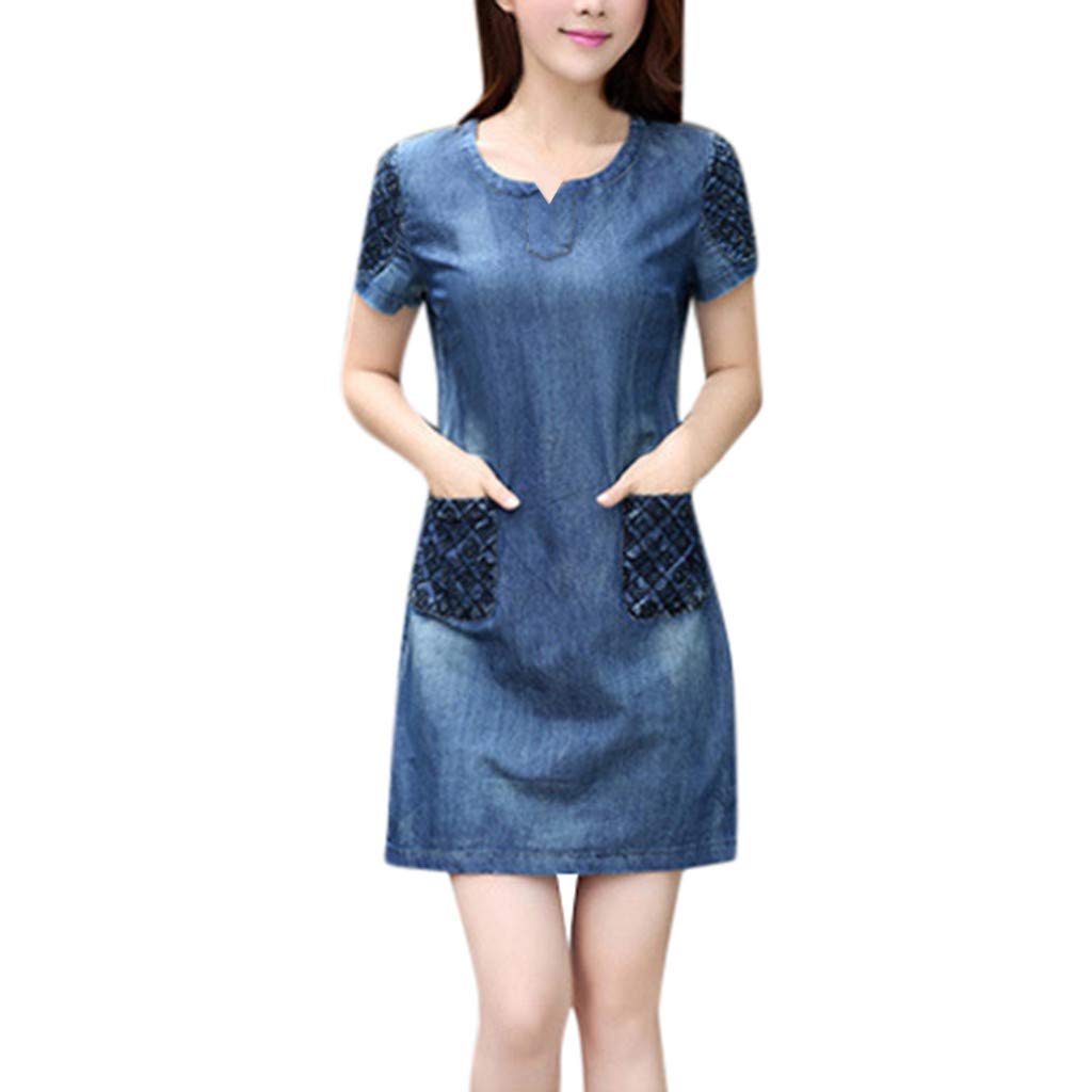iQKA Plus Size Summer Dresses with Pockets - Women's Denim Jeans Elegant Casual Dress for Outdoor, Travel & Daily Wear