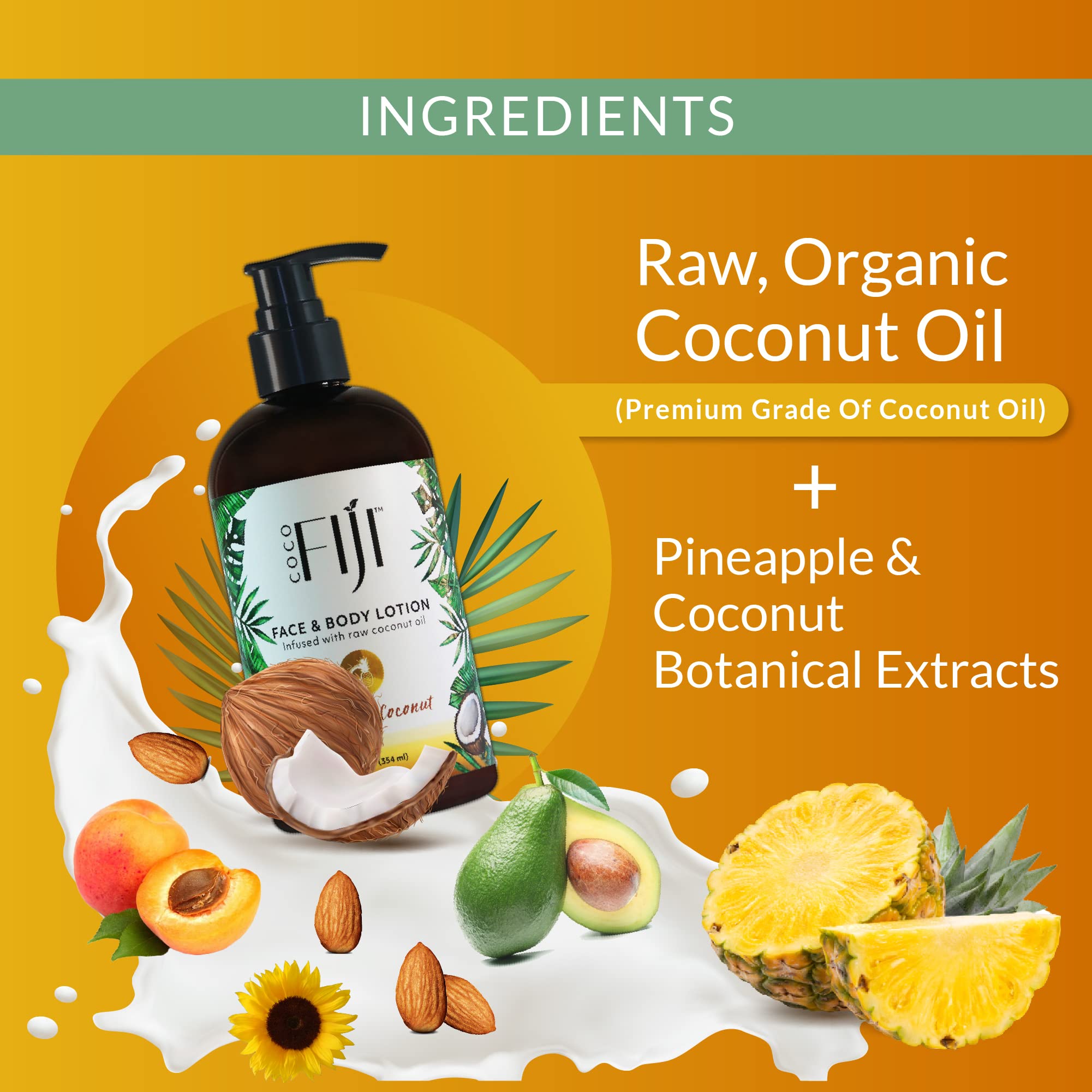 Organic Fiji Nourishing Face & Body Lotion - Pineapple Coconut Scent, 12 oz | Hydrating Moisturizer for Dry Skin | Vegan & Cruelty-Free Skincare | Perfect for Daily Use & Travel